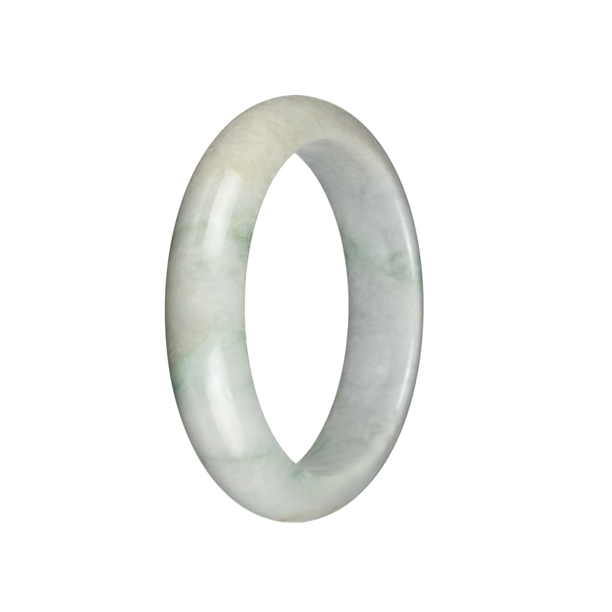 Certified Grade A Light Grey with Green Patterns Burma Jade Bangle - 57mm Half Moon - Image 3