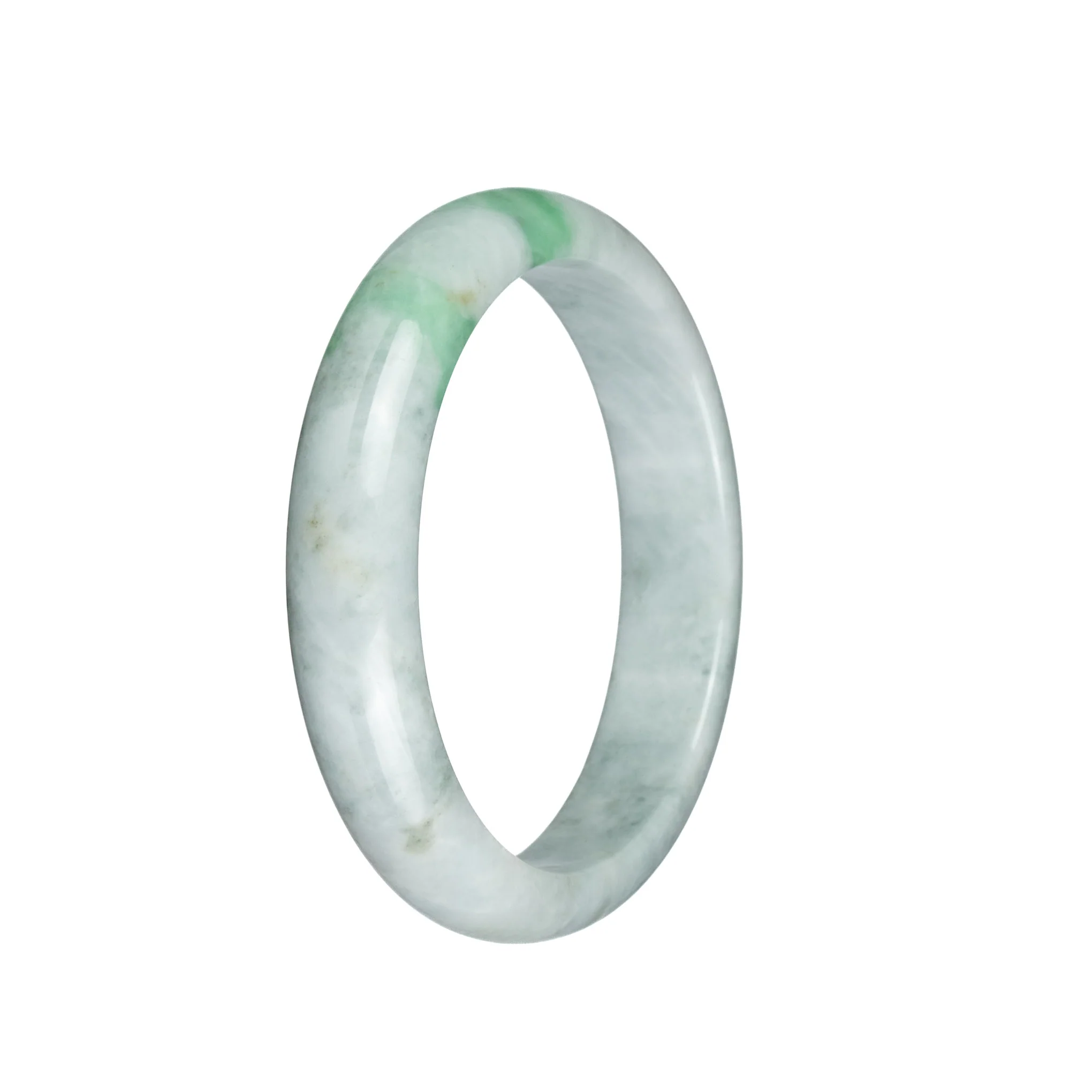 Certified Grade A Pale Grey with Emerald Green Pattern Jadeite Bracelet - 60mm Half Moon - Image 2