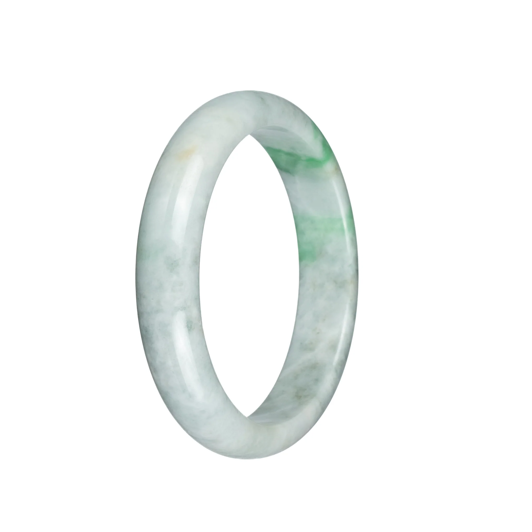 Certified Grade A Pale Grey with Emerald Green Pattern Jadeite Bracelet - 60mm Half Moon - Image 3