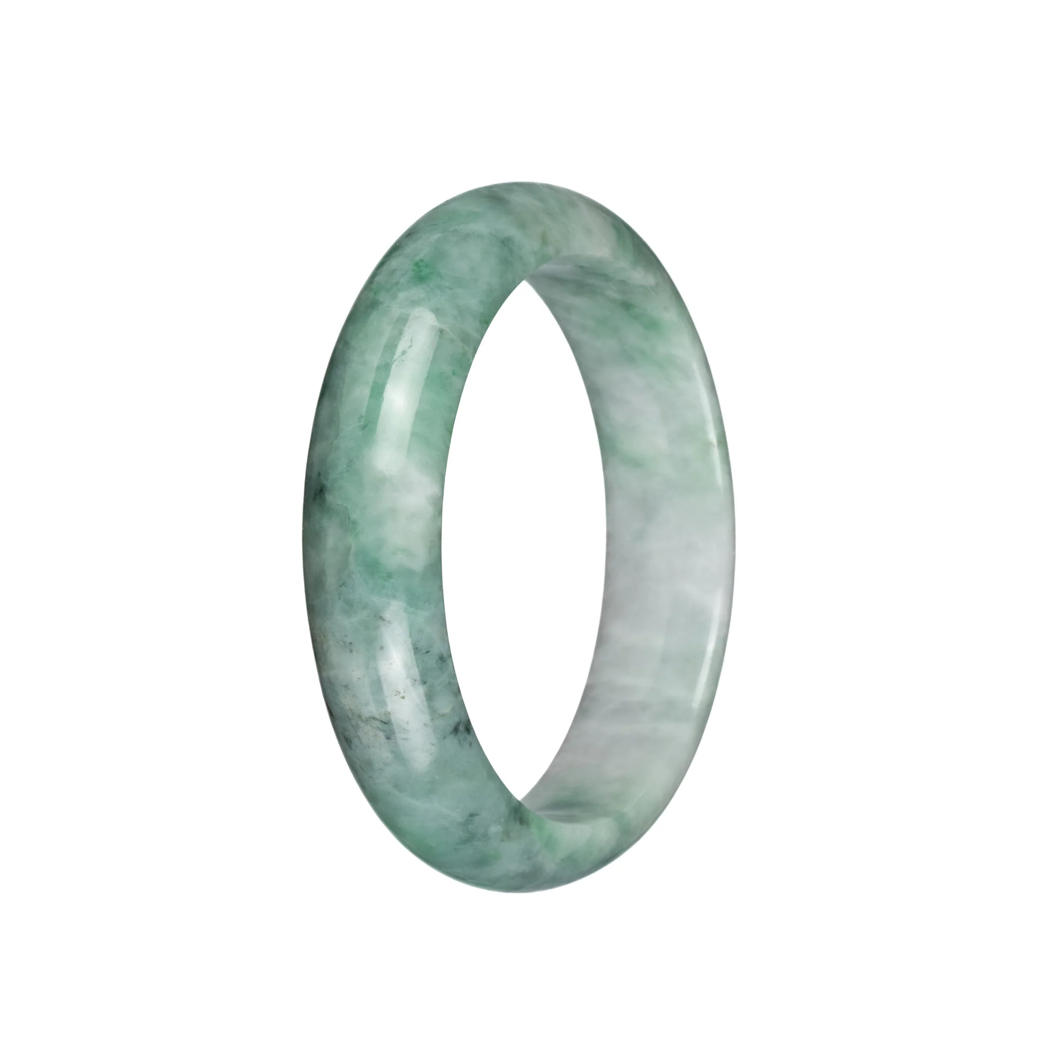 Certified Grade A White with Green and Black Patch Jadeite Jade Bracelet - 58mm Half Moon