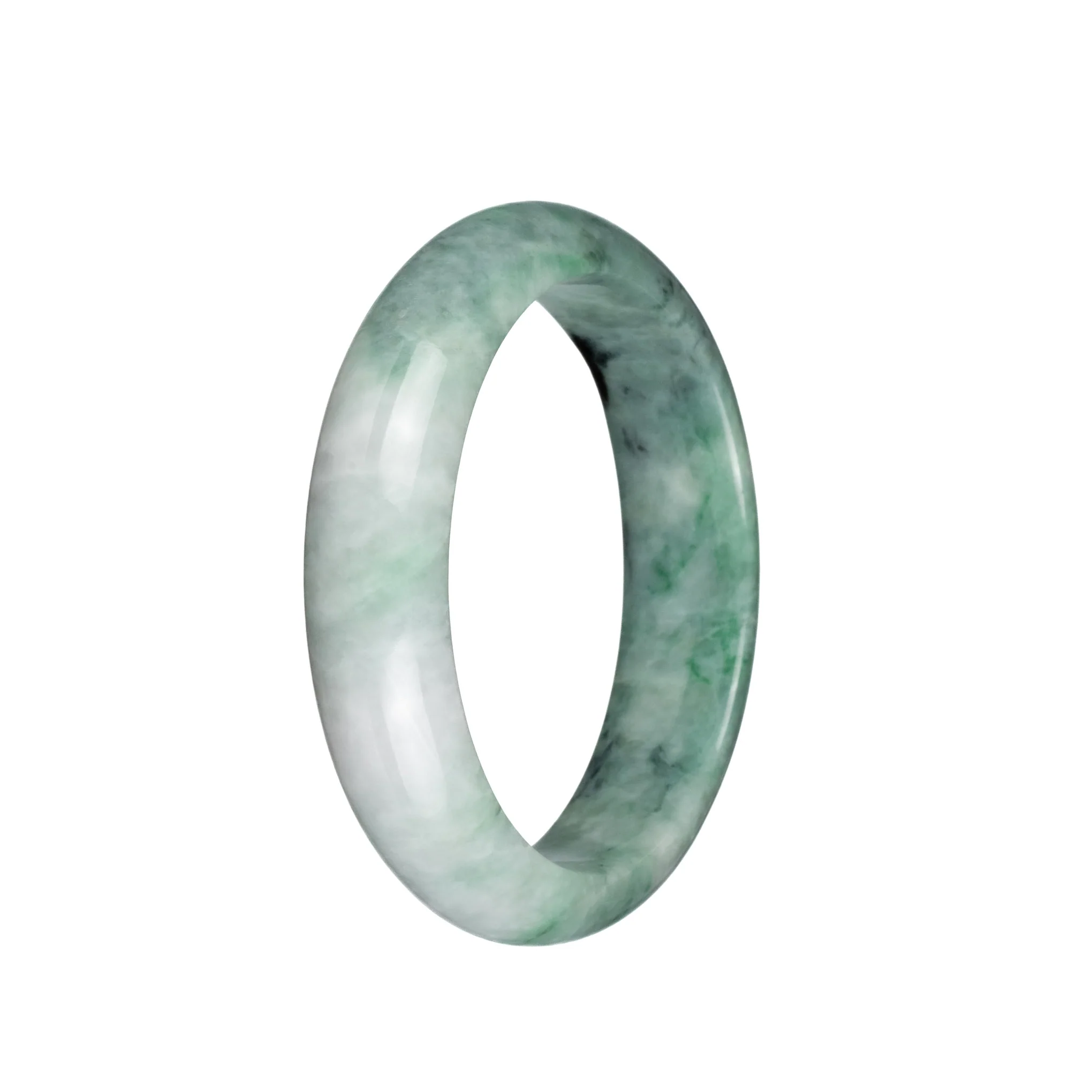Certified Grade A White with Green and Black Patch Jadeite Jade Bracelet - 58mm Half Moon - Image 3