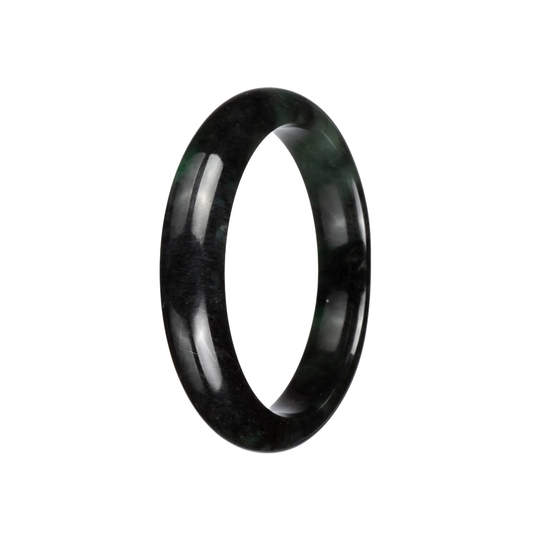 Certified Natural Black with Green Burmese Jade Bracelet - 59mm Half Moon - Image 2
