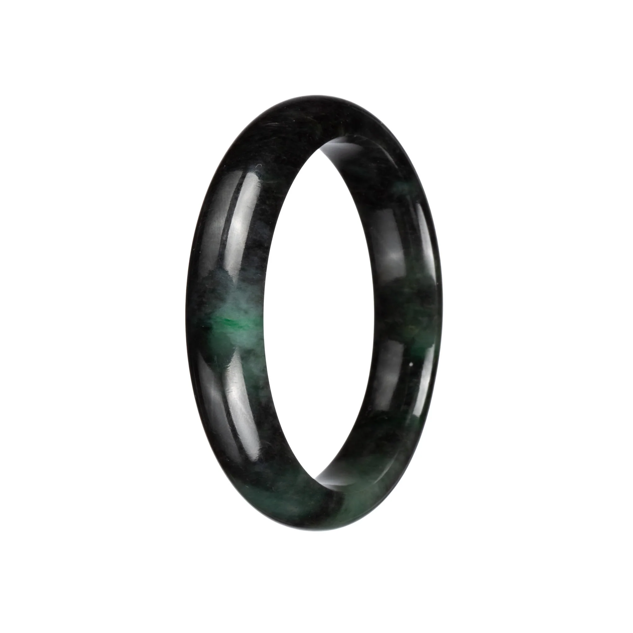 Certified Natural Black with Green Burmese Jade Bracelet - 59mm Half Moon - Image 3
