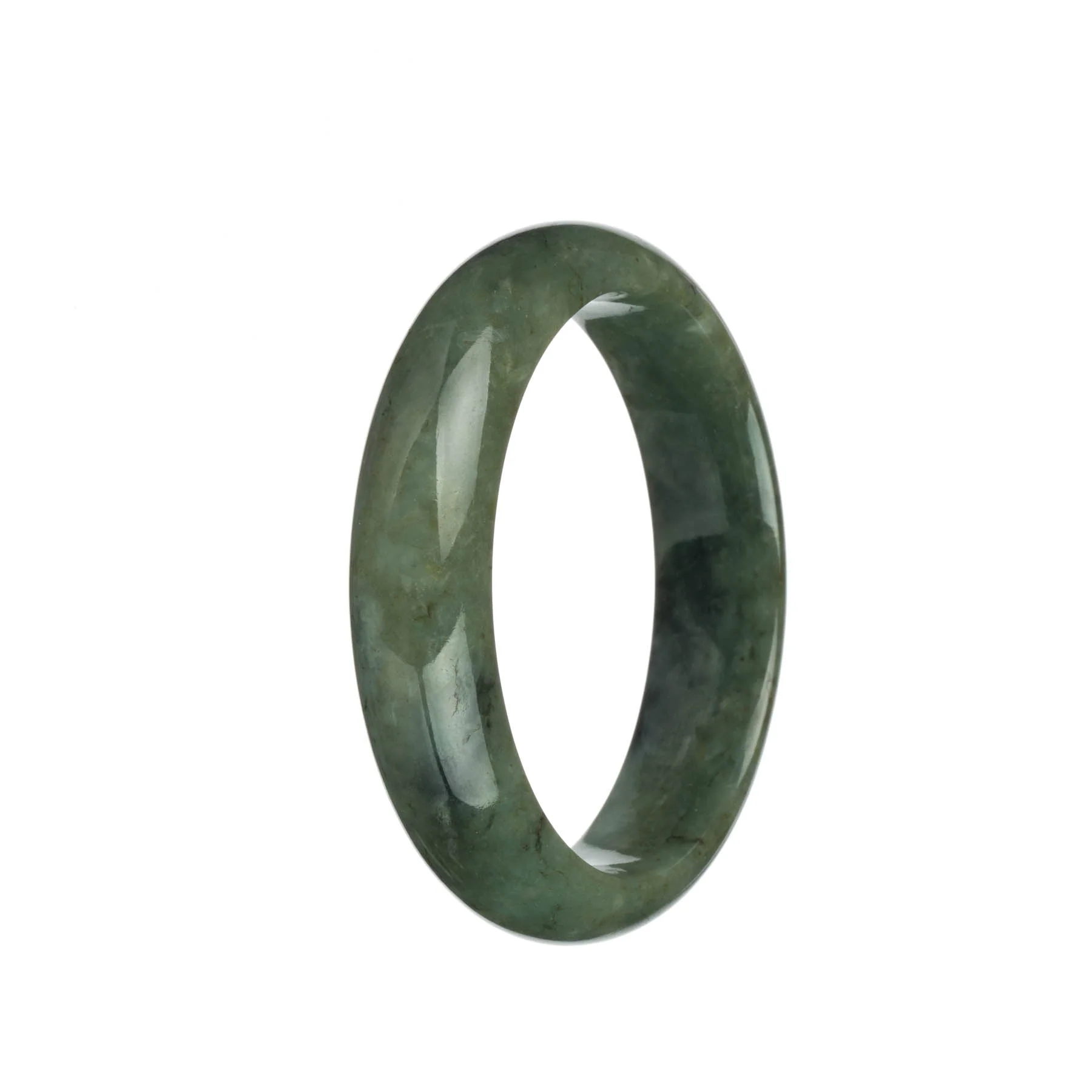 Certified Natural Green and Light Grey with Black Patterns Jadeite Bangle Bracelet - 60mm Half Moon