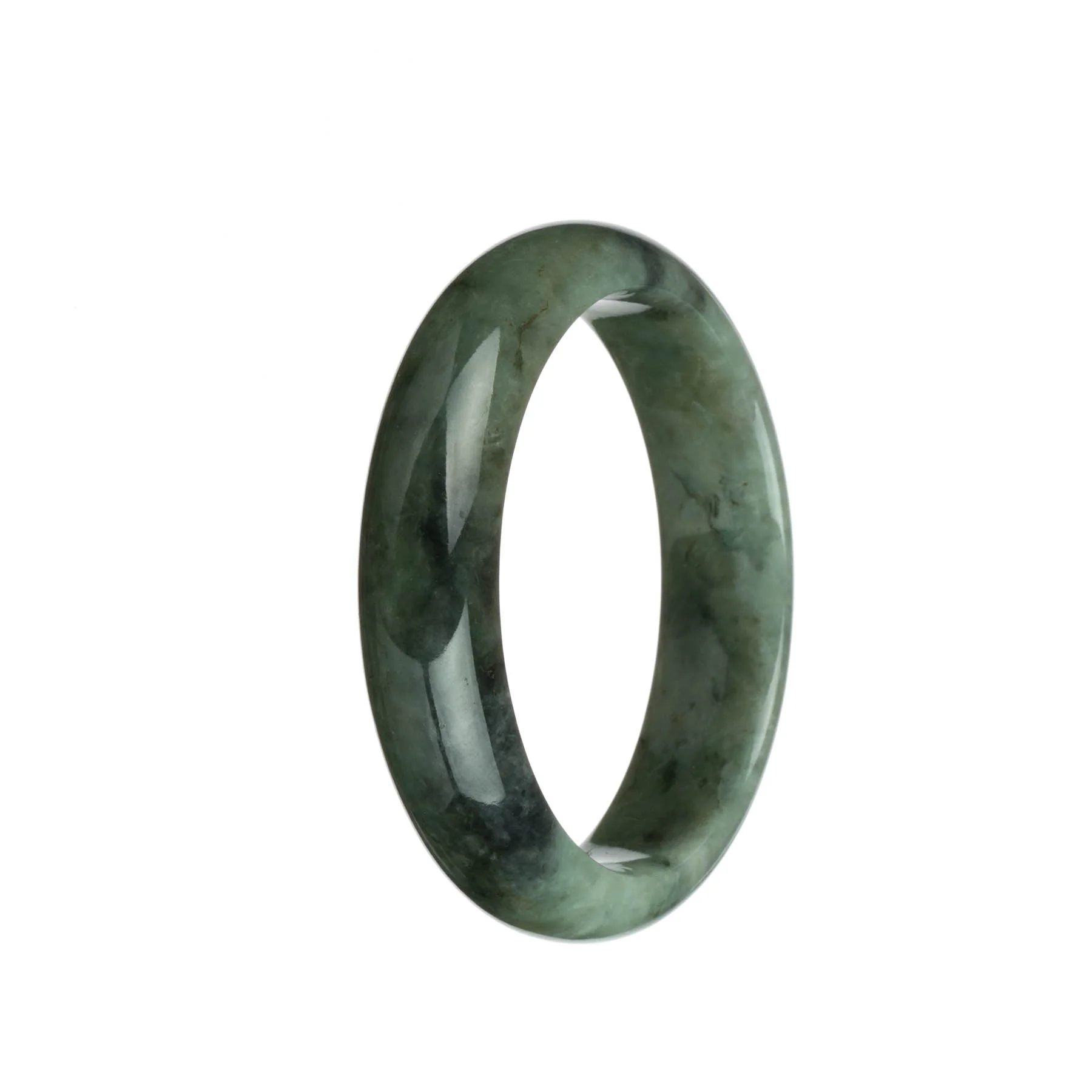 Certified Natural Green and Light Grey with Black Patterns Jadeite Bangle Bracelet - 60mm Half Moon - Image 3
