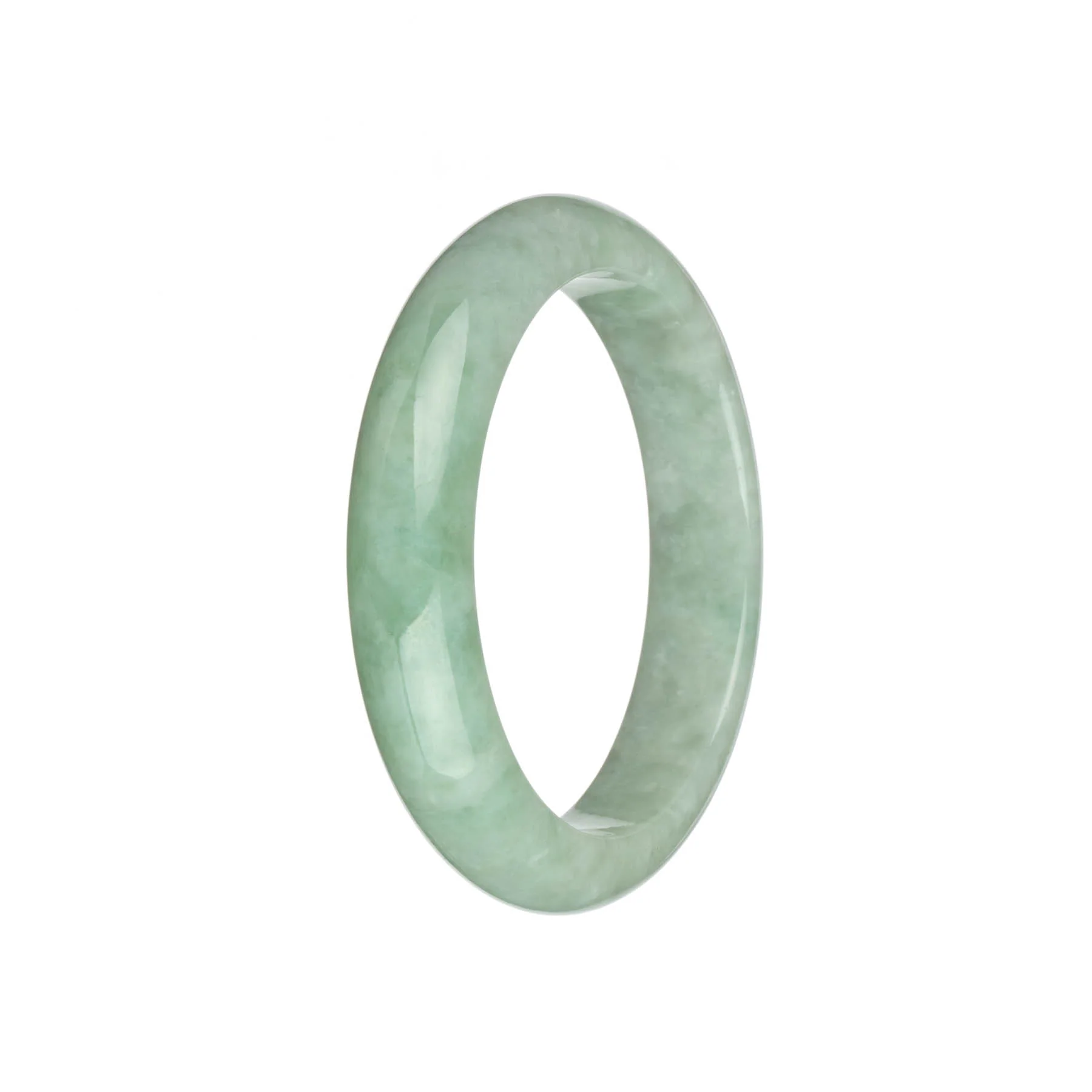 Certified Natural Green with Pale Green Traditional Jade Bangle - 59mm Half Moon - Image 3