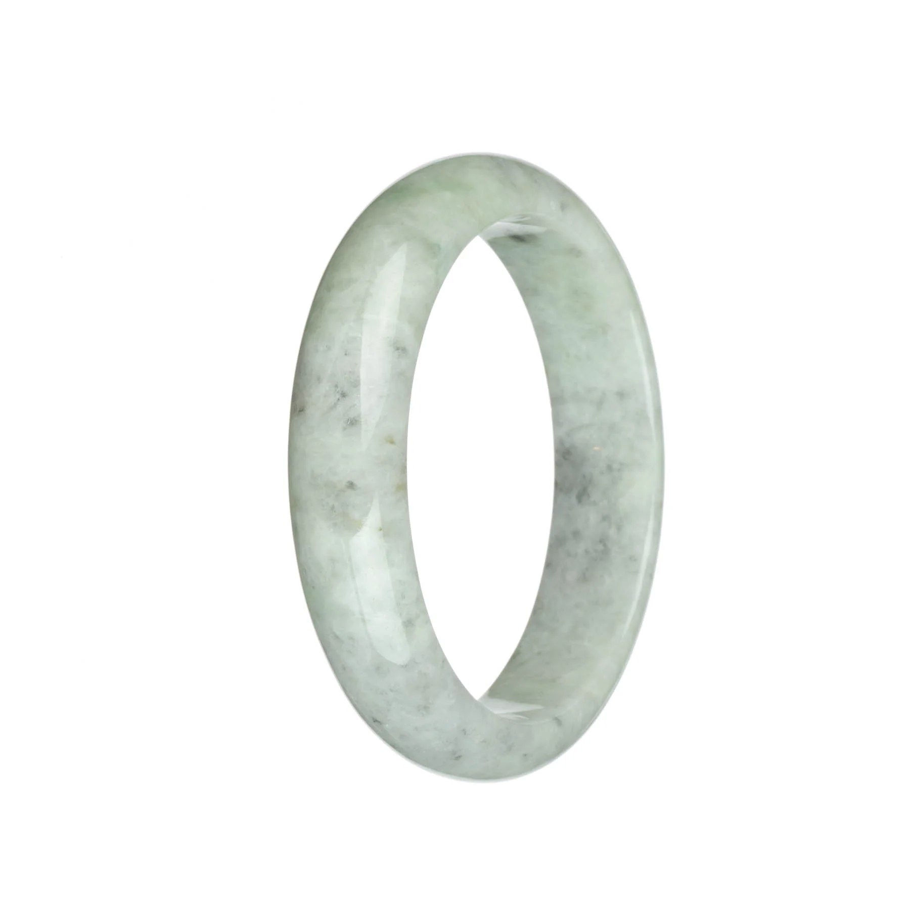 Certified Natural Light Green and Light Grey with Grey Patterns Traditional Jade Bangle Bracelet - 63mm Half Moon - Image 2