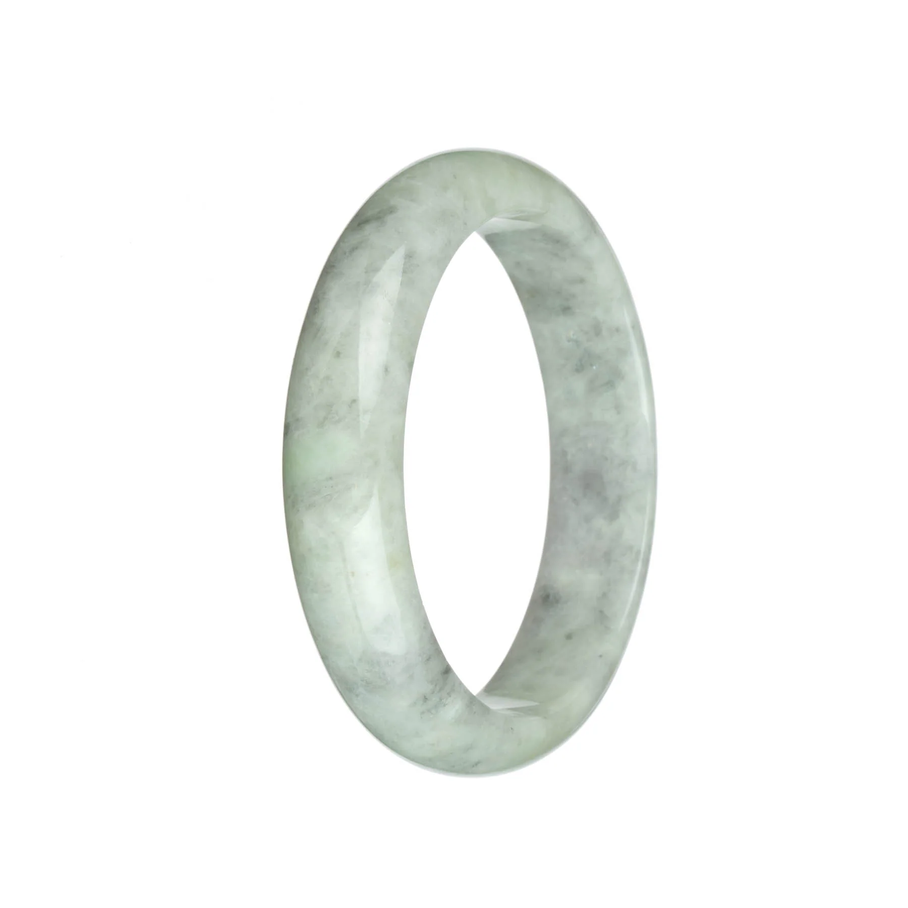 Certified Natural Light Green and Light Grey with Grey Patterns Traditional Jade Bangle Bracelet - 63mm Half Moon - Image 3