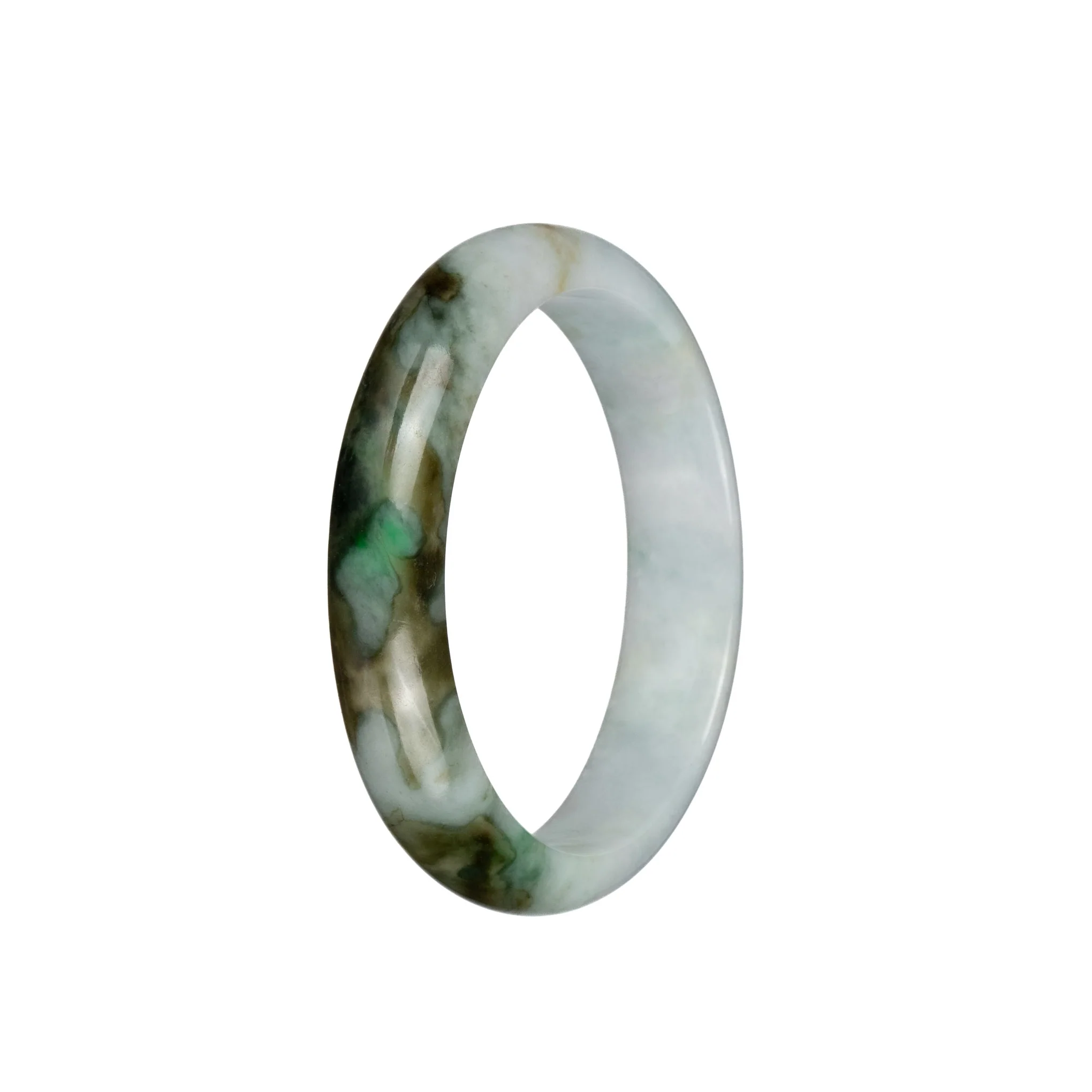 Certified Natural White with Brown Patterns Burmese Jade Bangle - 56mm Half Moon - Image 3