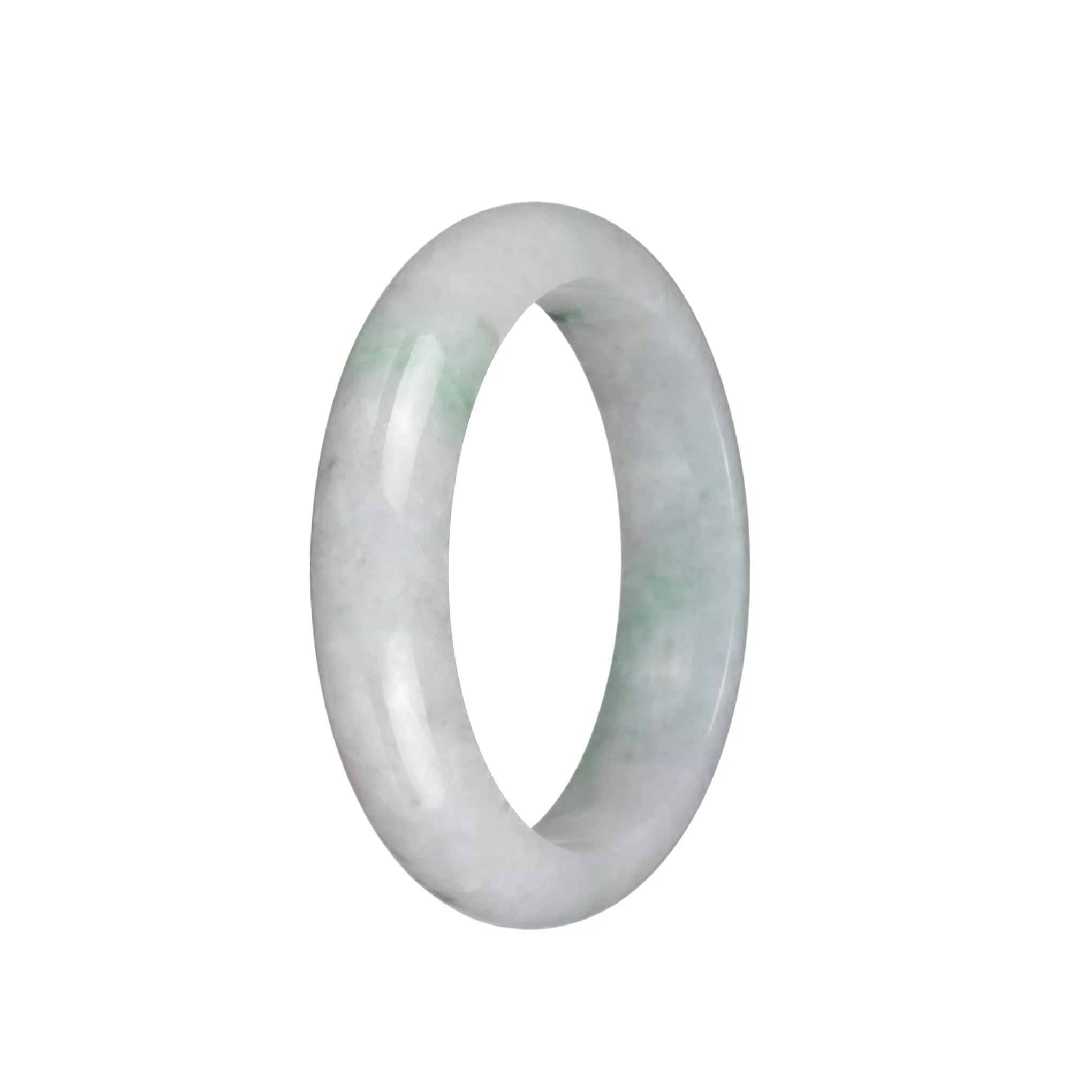 Certified Natural White with Green Patterns  Jade Bangle Bracelet - 56mm Half Moon - Image 2