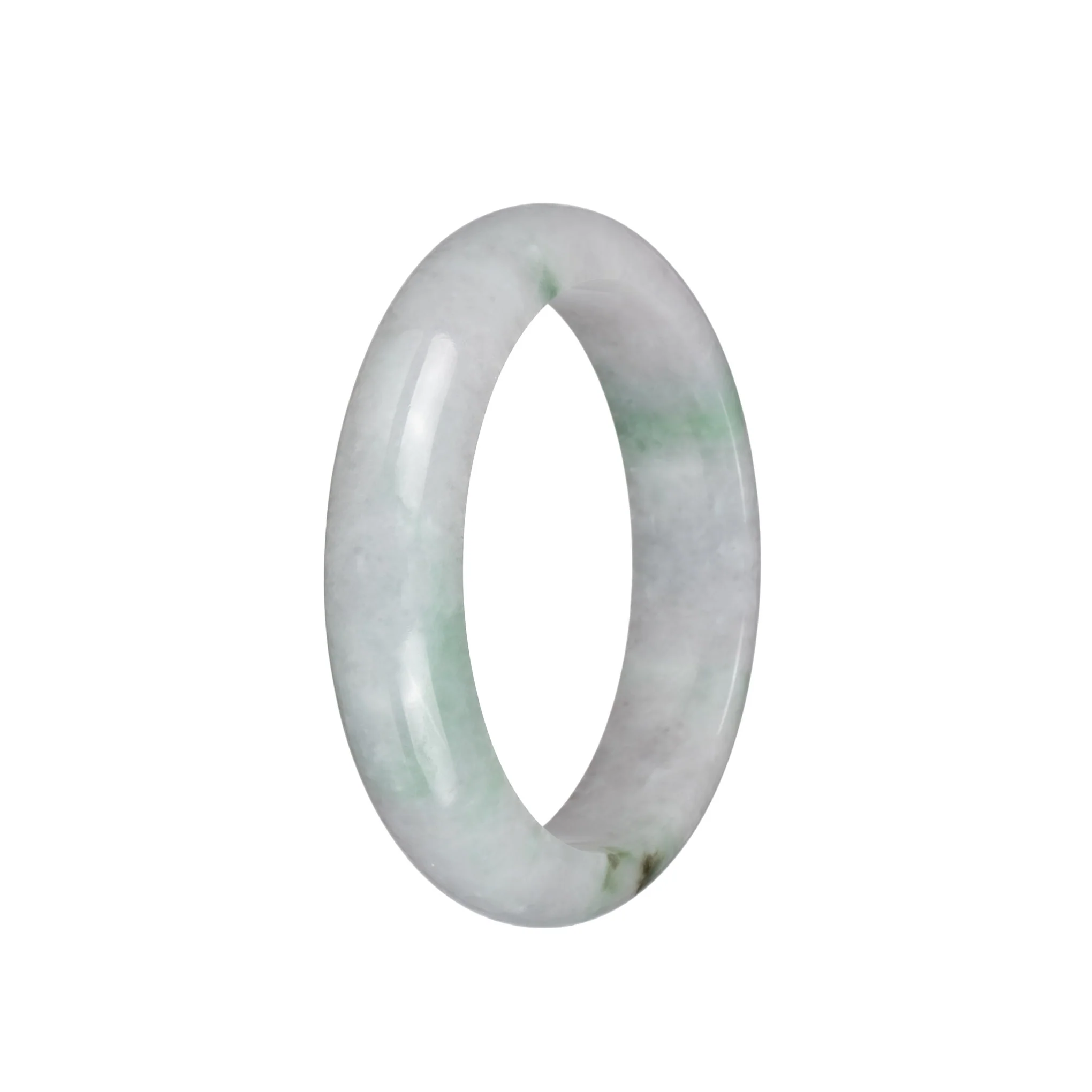 Certified Natural White with Green Patterns  Jade Bangle Bracelet - 56mm Half Moon - Image 3