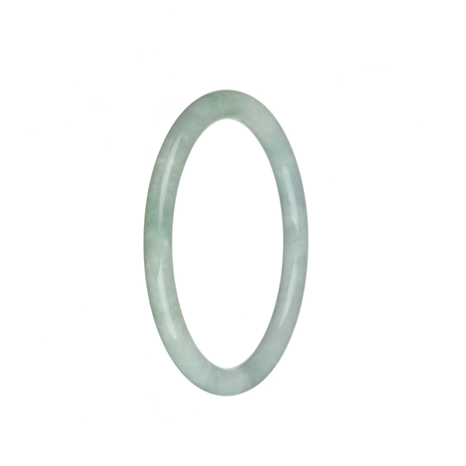 Certified Natural White with Pale Green Traditional Jade Bangle Bracelet - 61mm Petite Round - Image 2