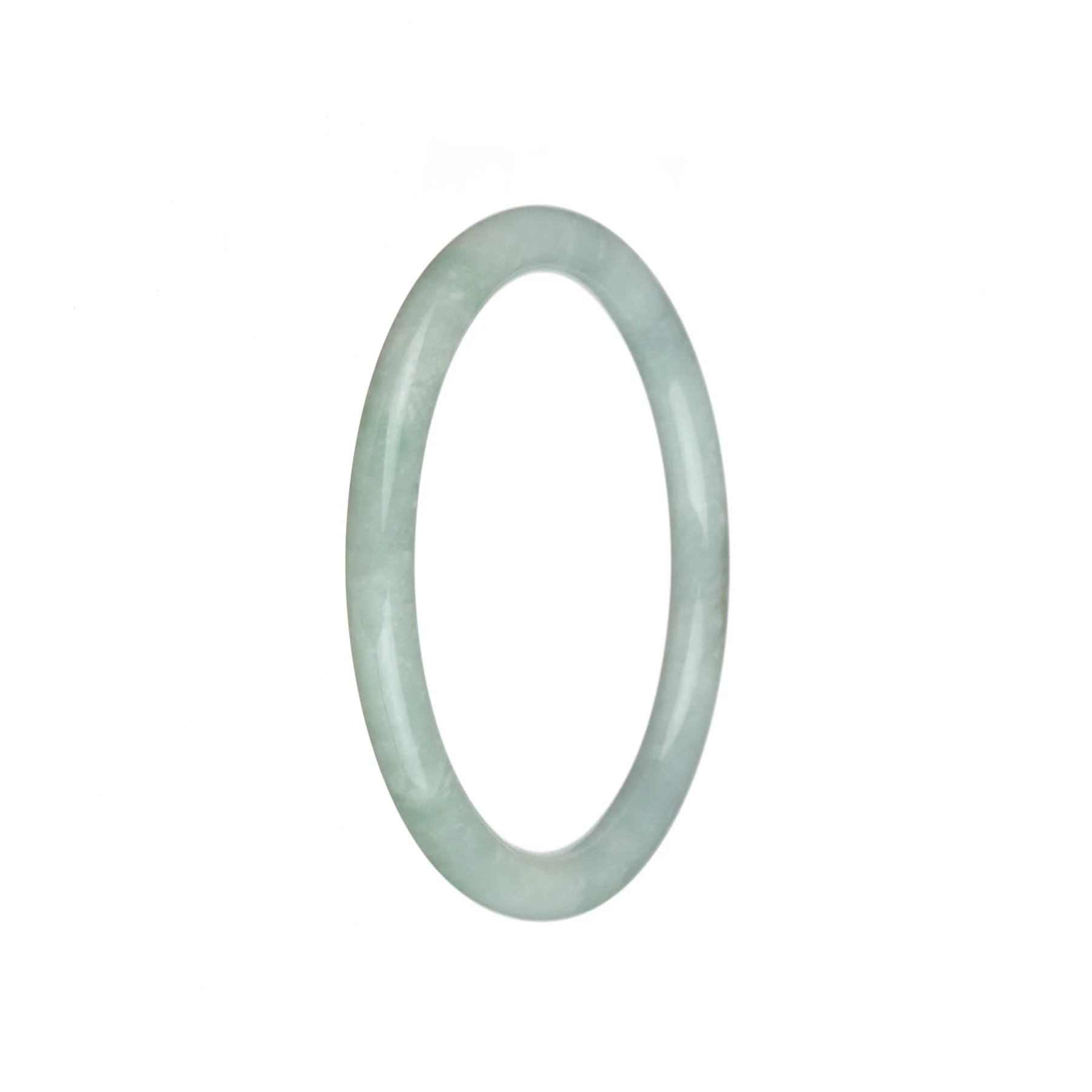 Certified Natural White with Pale Green Traditional Jade Bangle Bracelet - 61mm Petite Round - Image 3