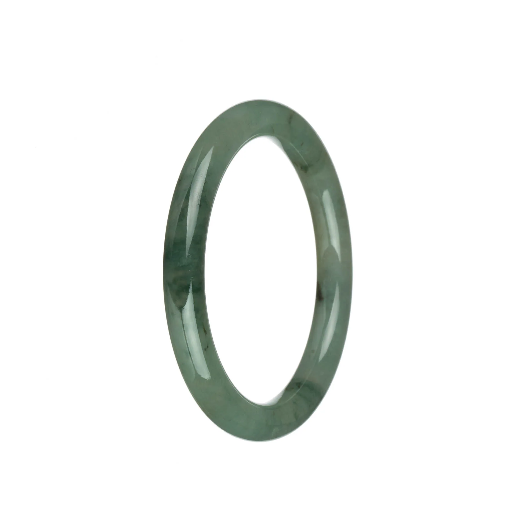 Certified Type A Green with Light Brown Patch Jade Bangle - 59mm Petite Round