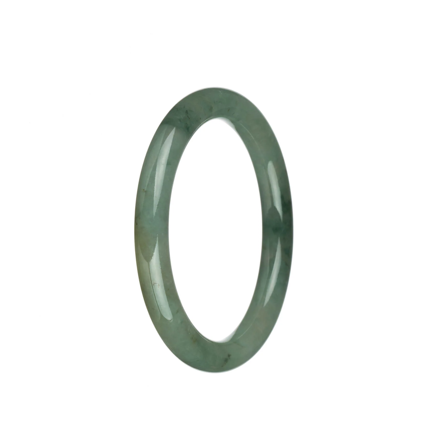 Certified Type A Green with Light Brown Patch Jade Bangle - 59mm Petite Round - Image 2