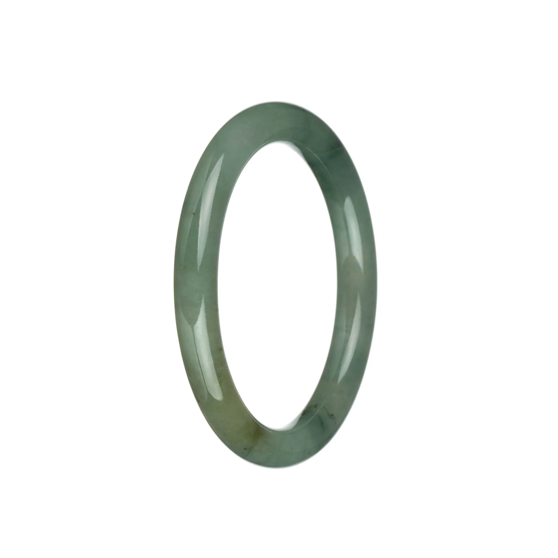 Certified Type A Green with Light Brown Patch Jade Bangle - 59mm Petite Round - Image 3