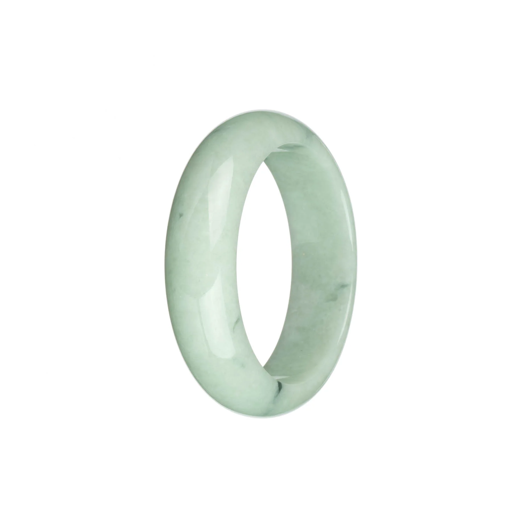 Certified Type A Light Green with Dark Green Spots Burmese Jade Bangle - 53mm Half Moon - Image 2