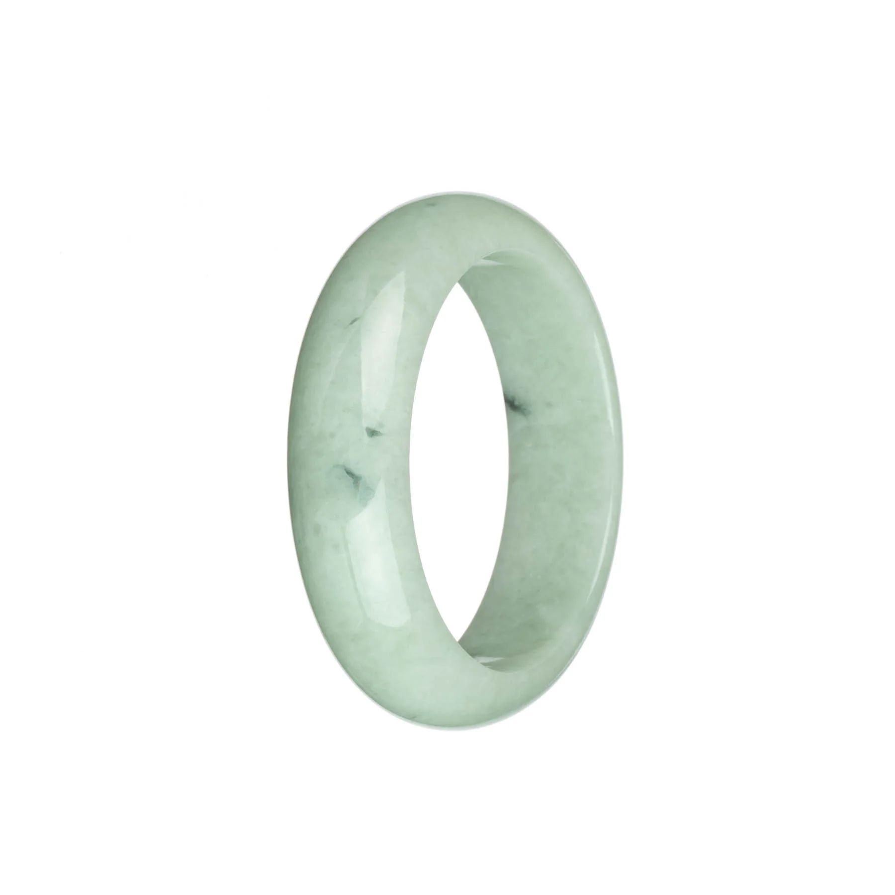 Certified Type A Light Green with Dark Green Spots Burmese Jade Bangle - 53mm Half Moon - Image 3