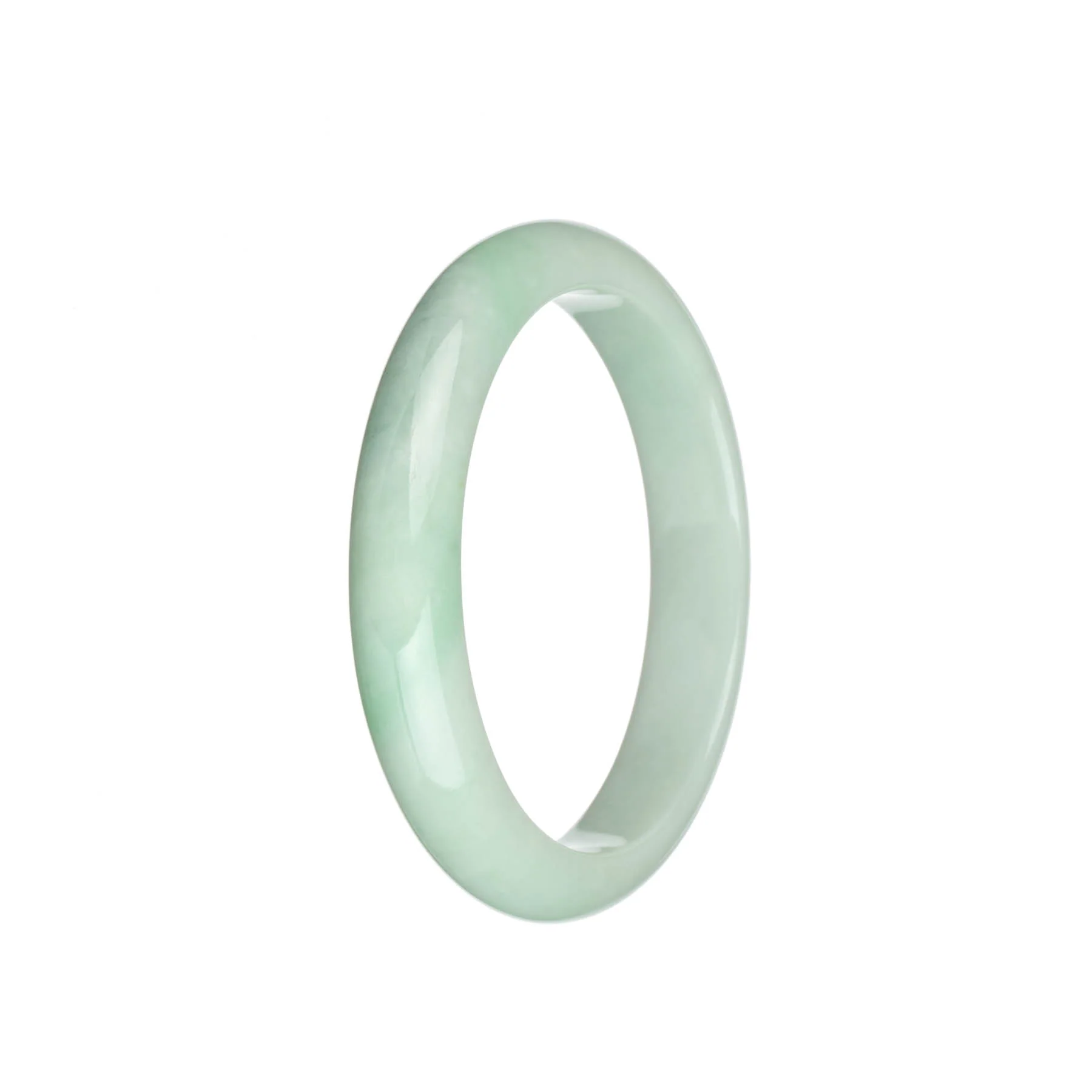 Certified Type A Pale Green with Apple Green patterns and Green Dots Jade Bracelet - 59mm Semi Round - Image 2
