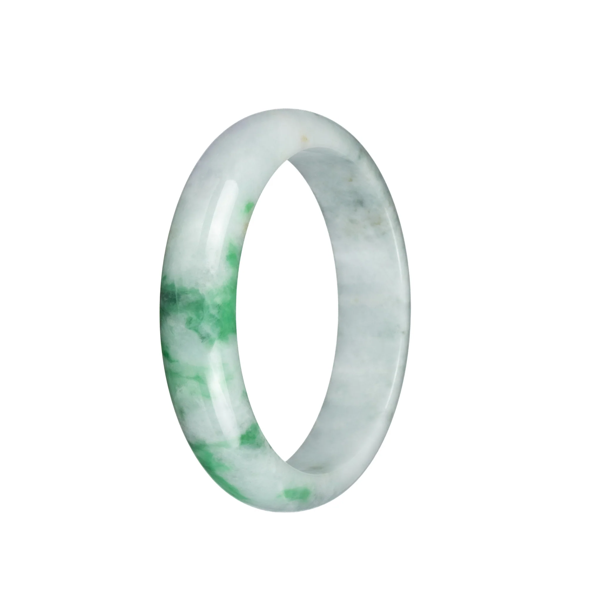 Certified Type A Pale Green with Light Green and Light Grey Pattern Burmese Jade Bangle Bracelet - 59mm Half Moon - Image 2