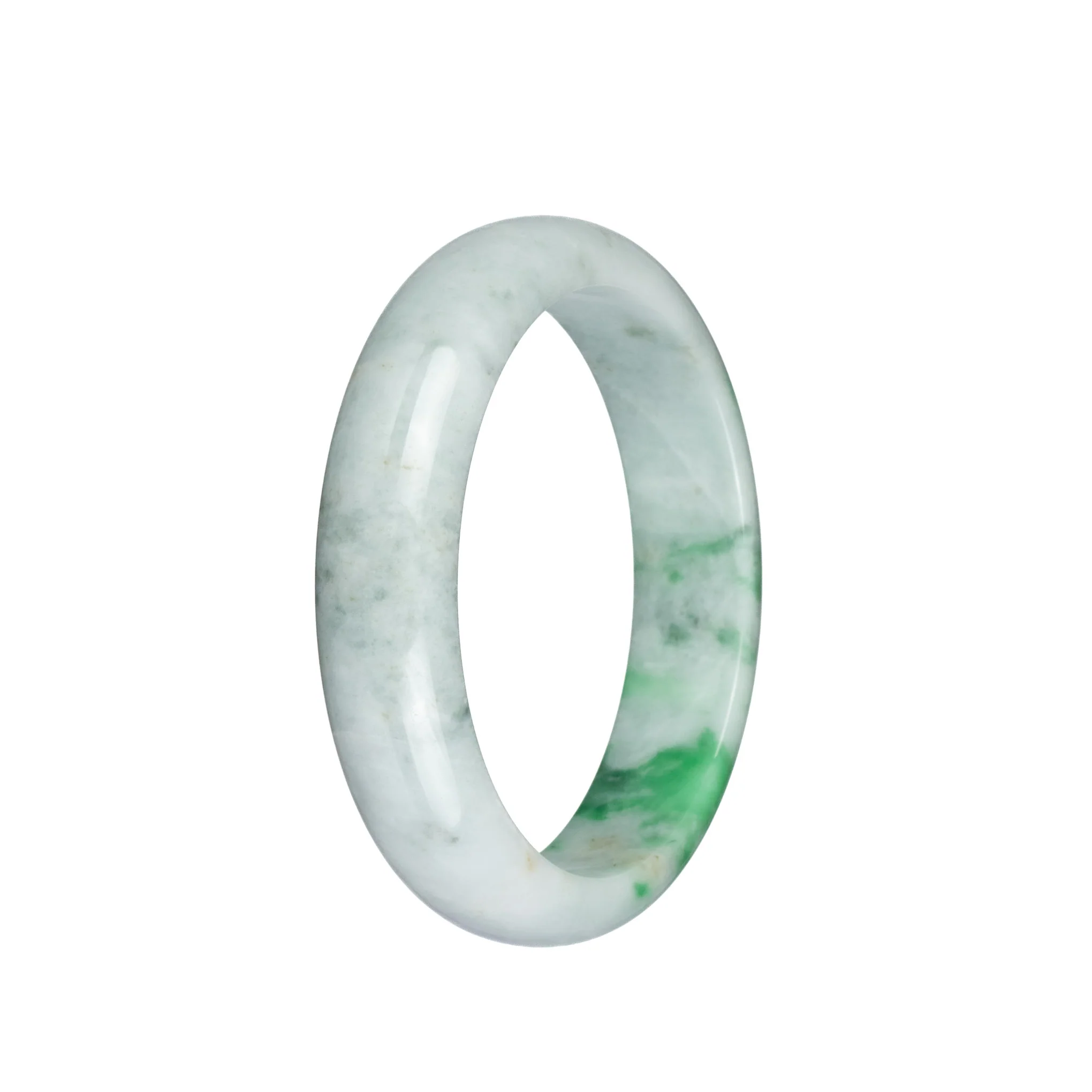 Certified Type A Pale Green with Light Green and Light Grey Pattern Burmese Jade Bangle Bracelet - 59mm Half Moon - Image 3