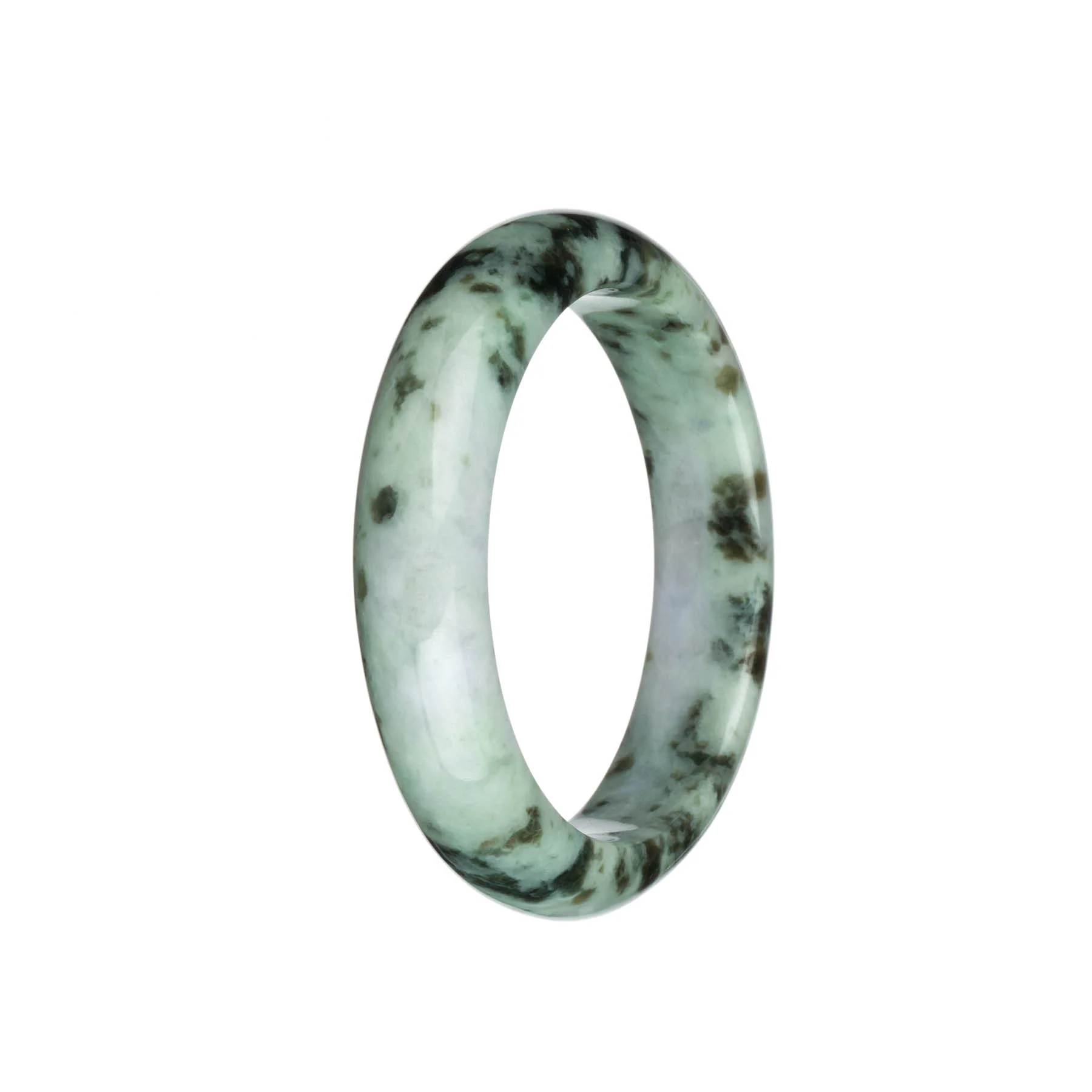 Certified Untreated Light Green and Lavender with Dark Green Patterns Jadeite Bracelet - 58mm Half Moon - Image 2