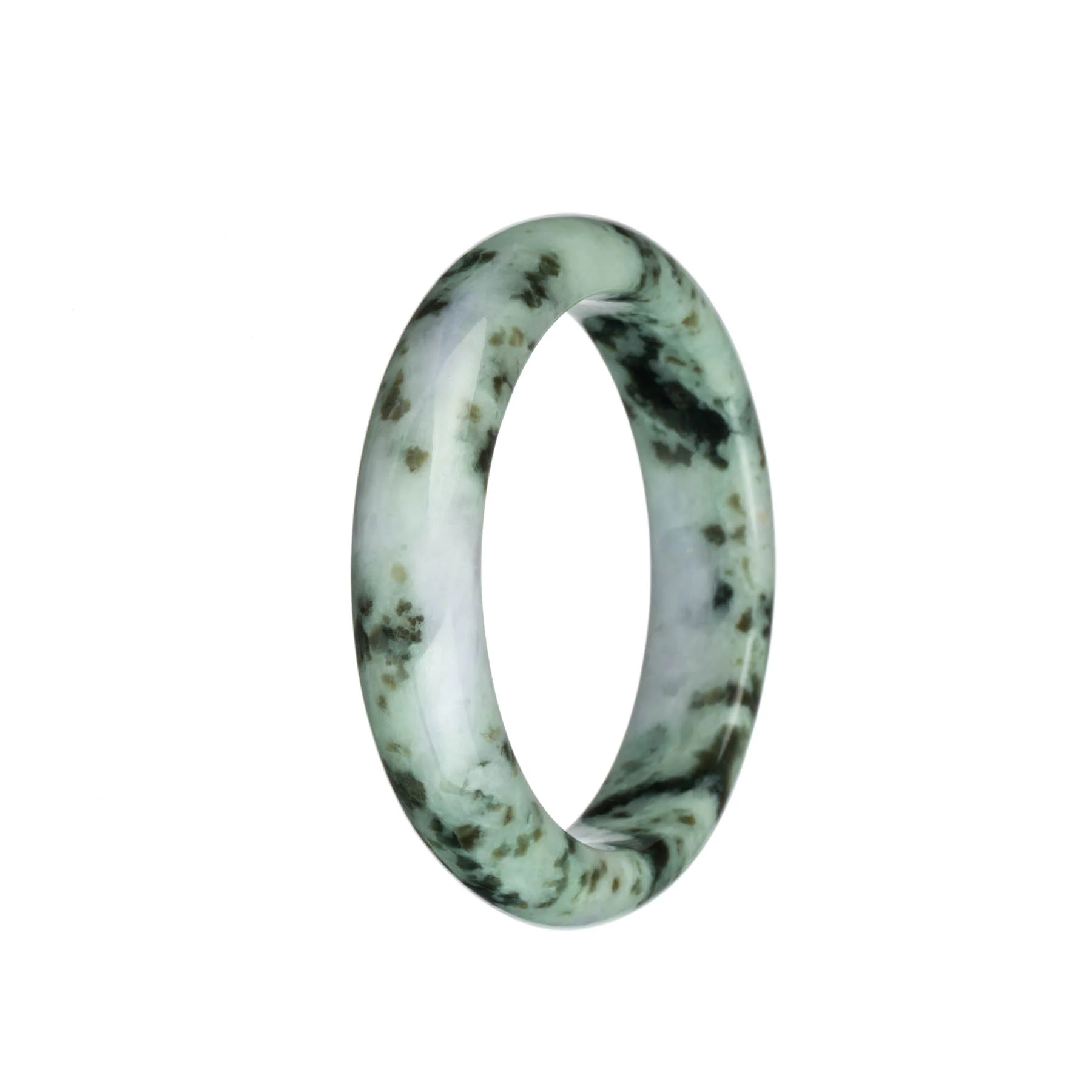 Certified Untreated Light Green and Lavender with Dark Green Patterns Jadeite Bracelet - 58mm Half Moon - Image 3