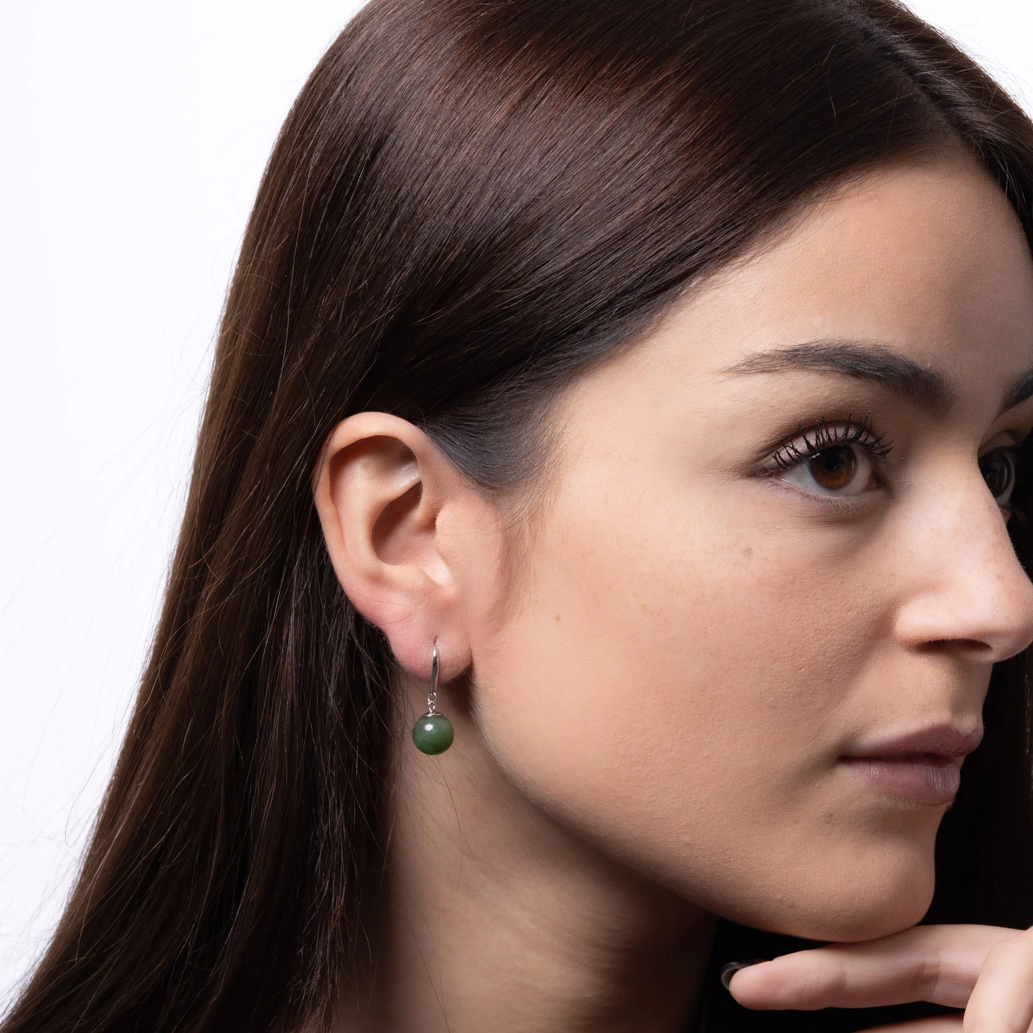 Classic Green Jade Drop Earrings – Nephrite Beads in Sterling Silver - Image 3