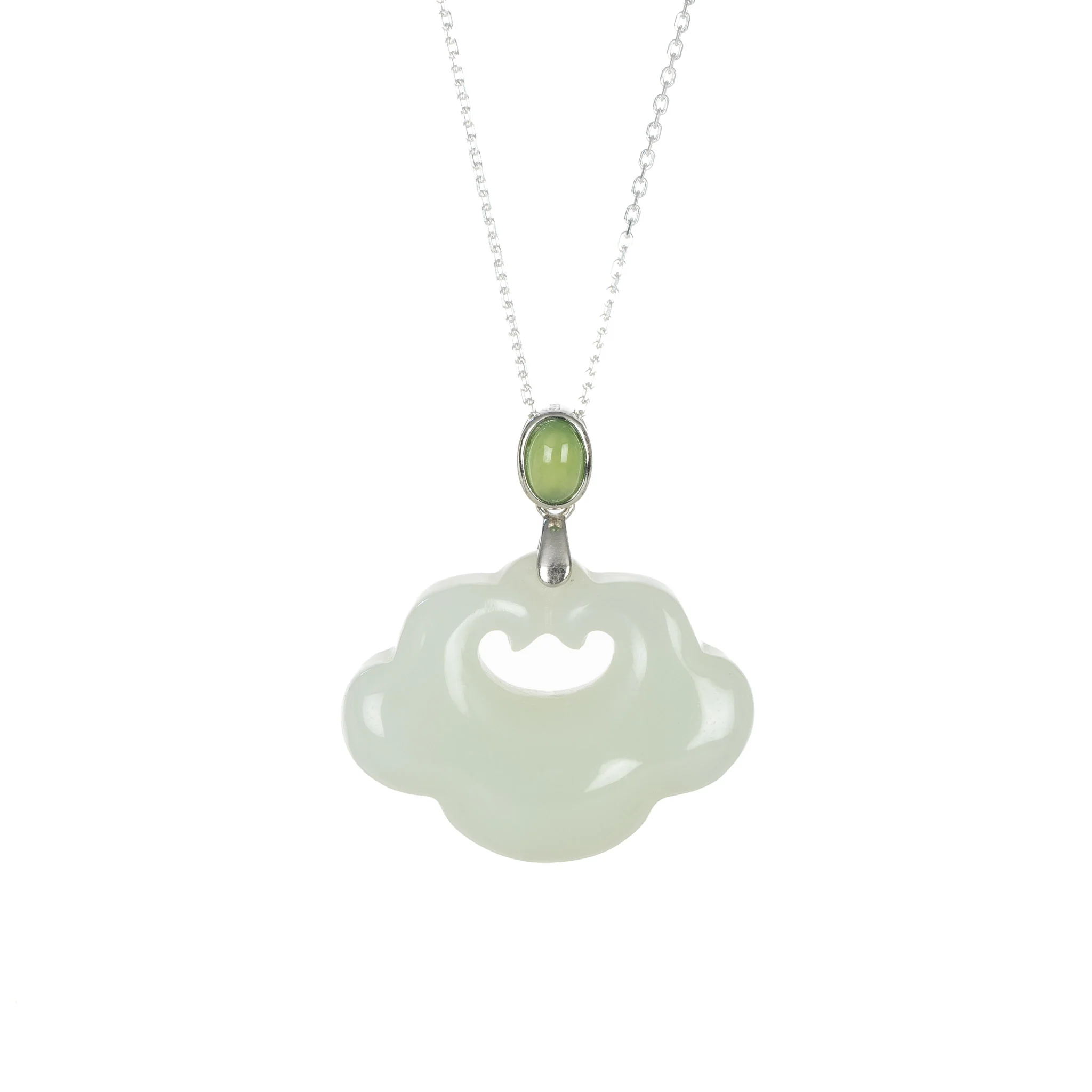 Cloud Ruyi Hotan Jade Pendant in Sterling Silver
