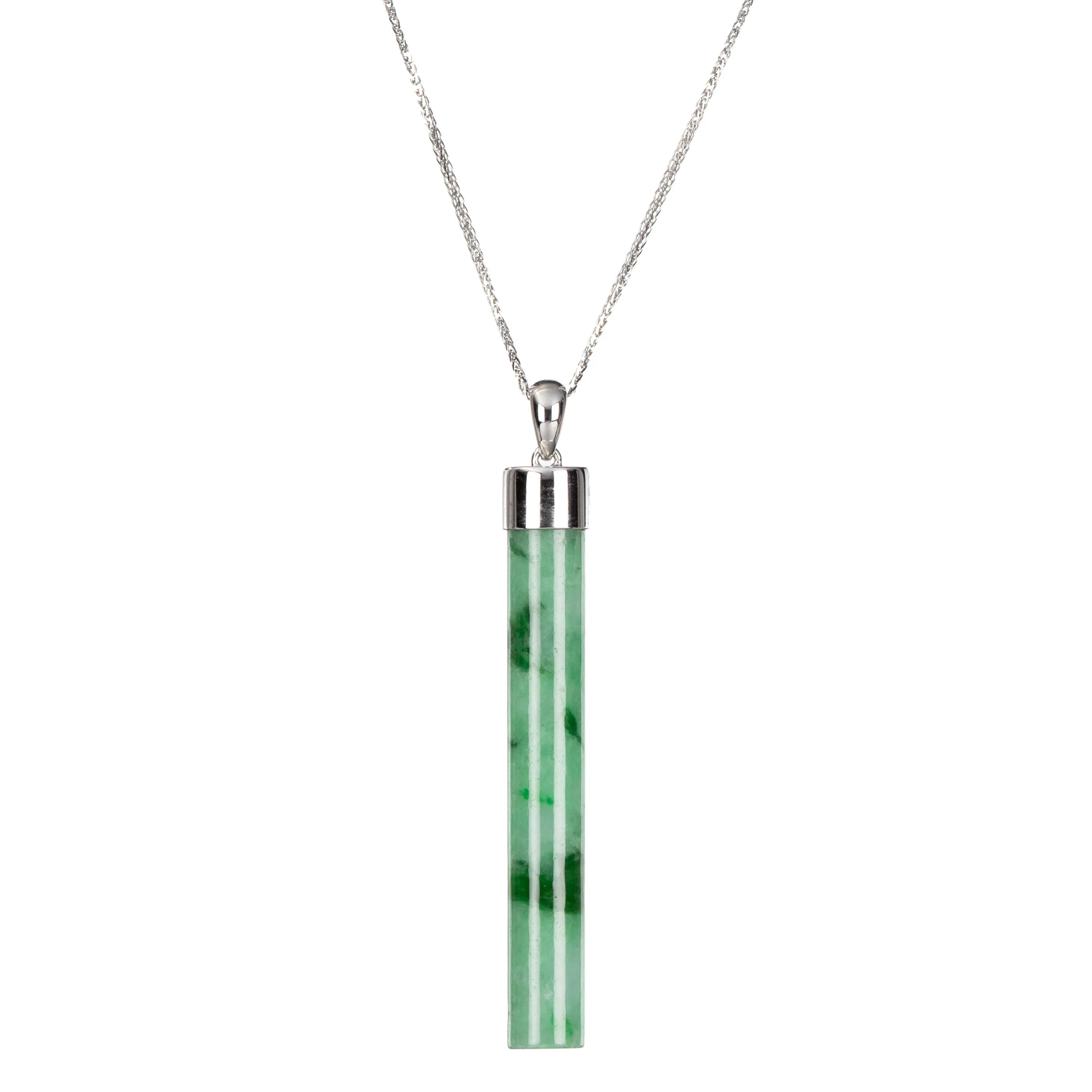 Long Green Jade Cylinder Pendant