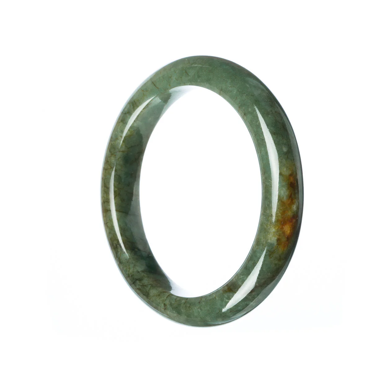 Certified Type A Dark Green Burmese Jade Bracelet - 56mm Semi Round