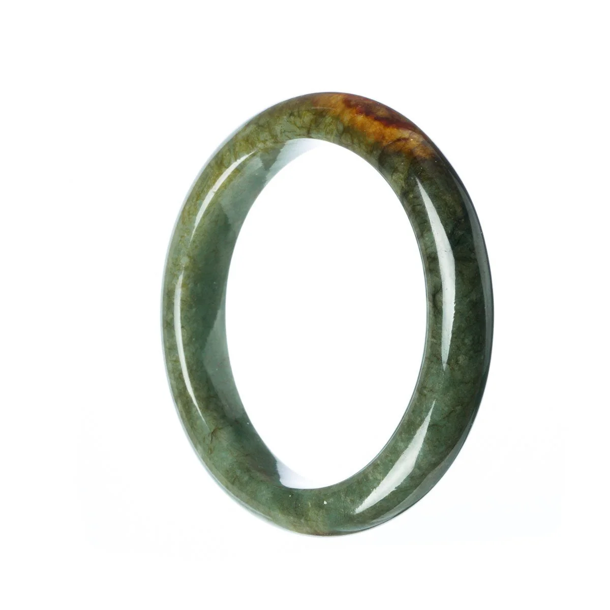 Certified Type A Dark Green Burmese Jade Bracelet - 56mm Semi Round - Image 2