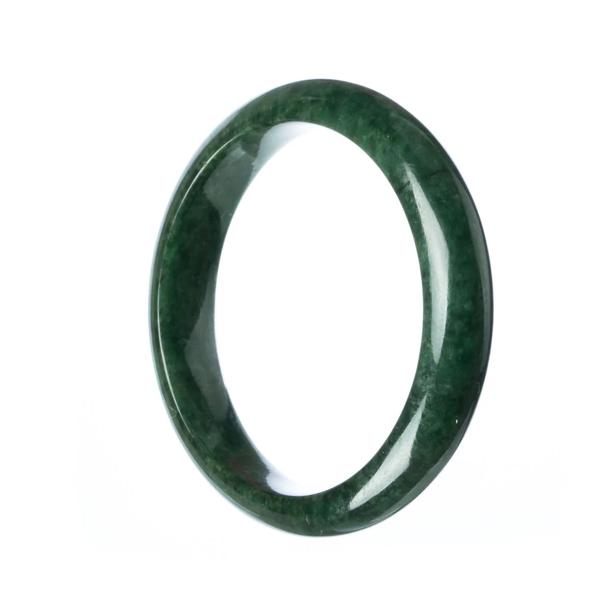 Genuine Grade A Dark Green Burmese Jade Bangle Bracelet - 59mm Semi Round