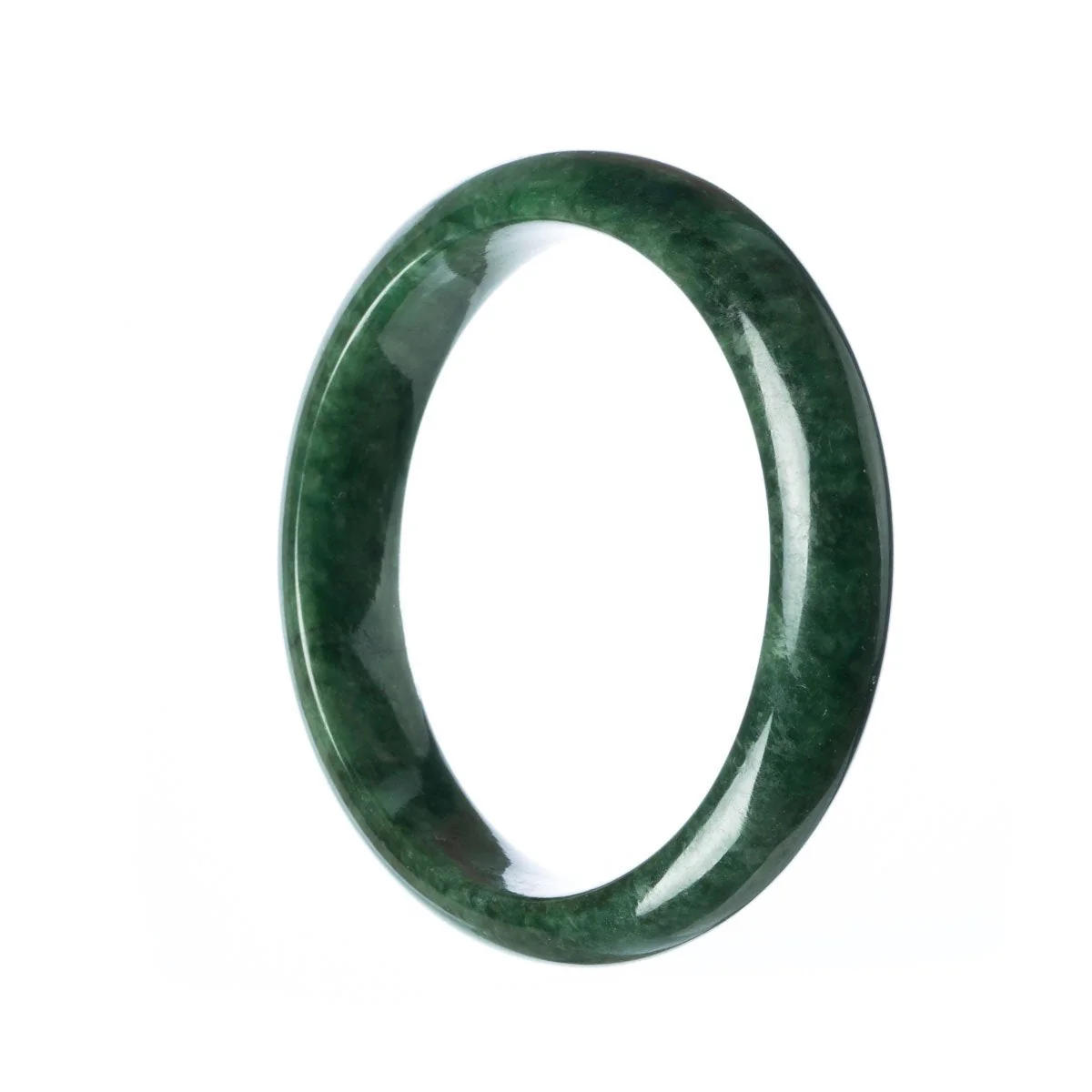 Genuine Grade A Dark Green Burmese Jade Bangle Bracelet - 59mm Semi Round - Image 2