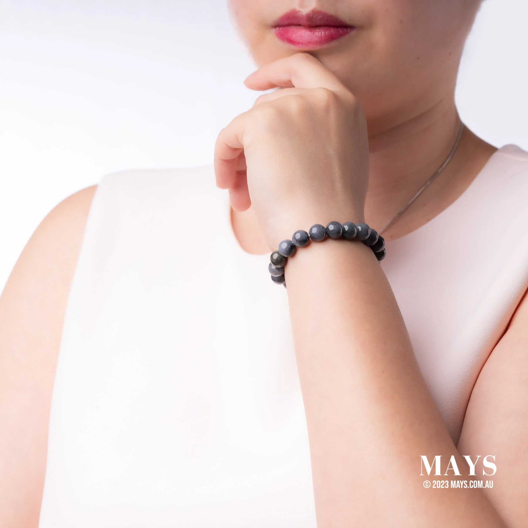 Dark Grey Jade Bead Bracelet - 9mm - Image 4