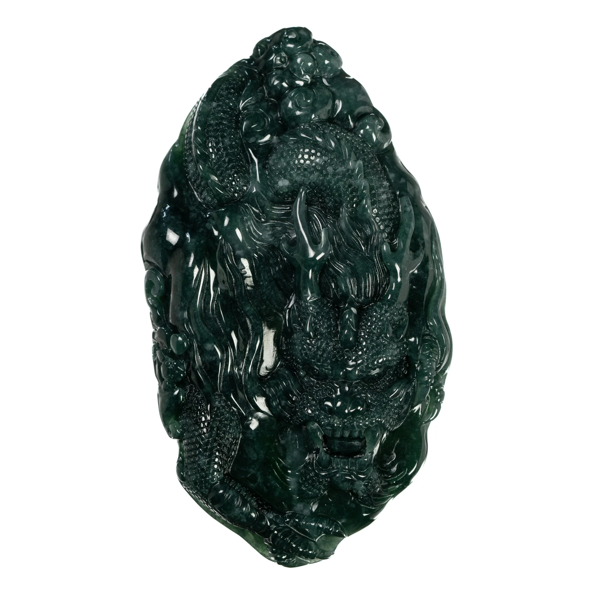 Deep Green Jadeite Dragon Pendant