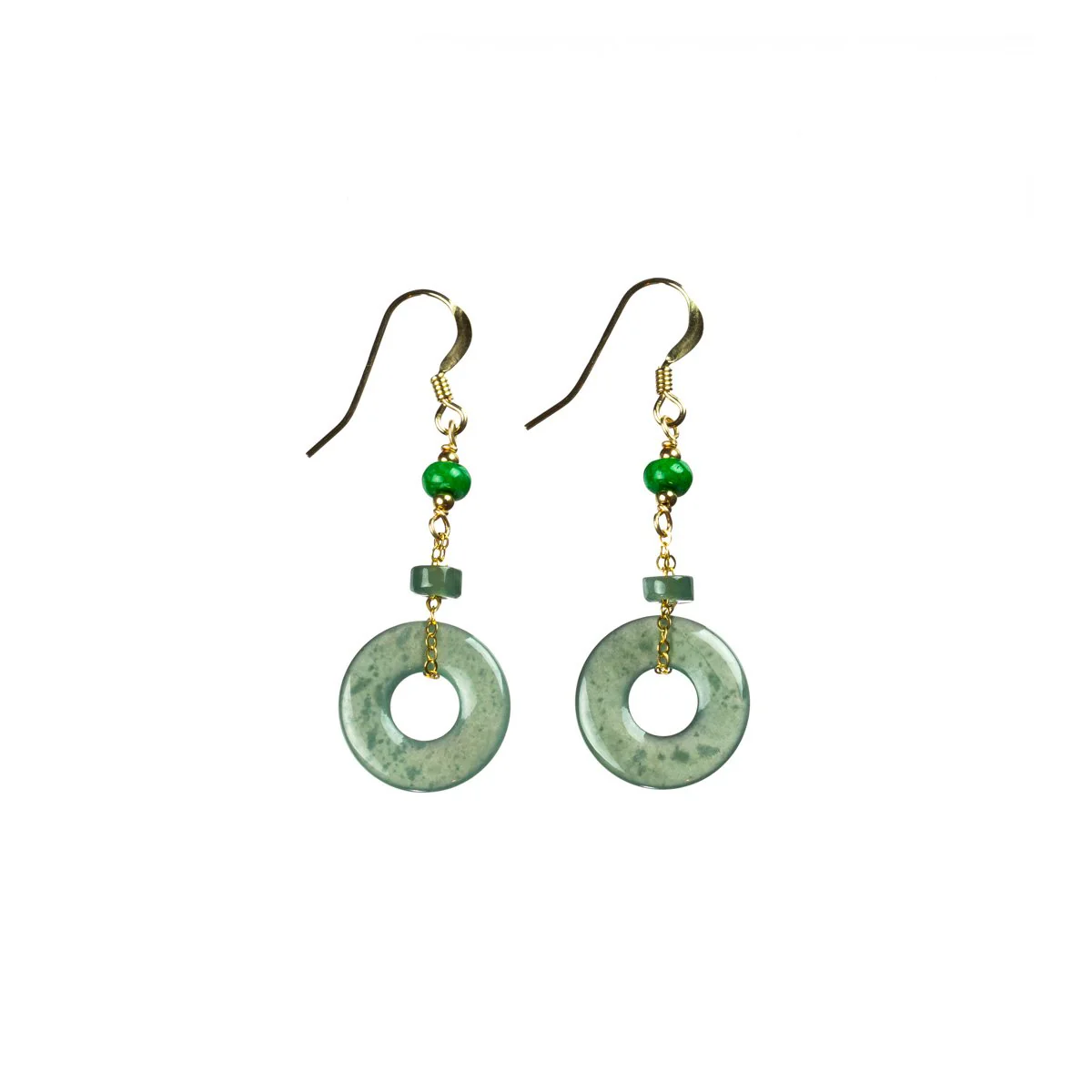 Icy Bluish Green Jade Gold Drop Earrings
