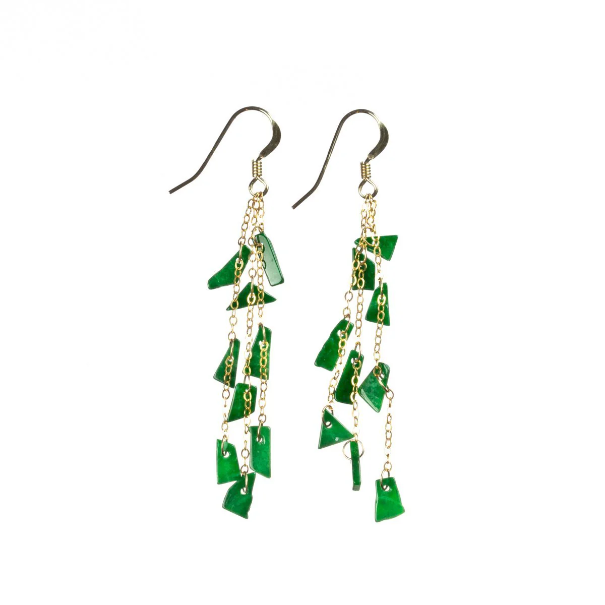 Emerald Green Jade Gold Drop Earrings