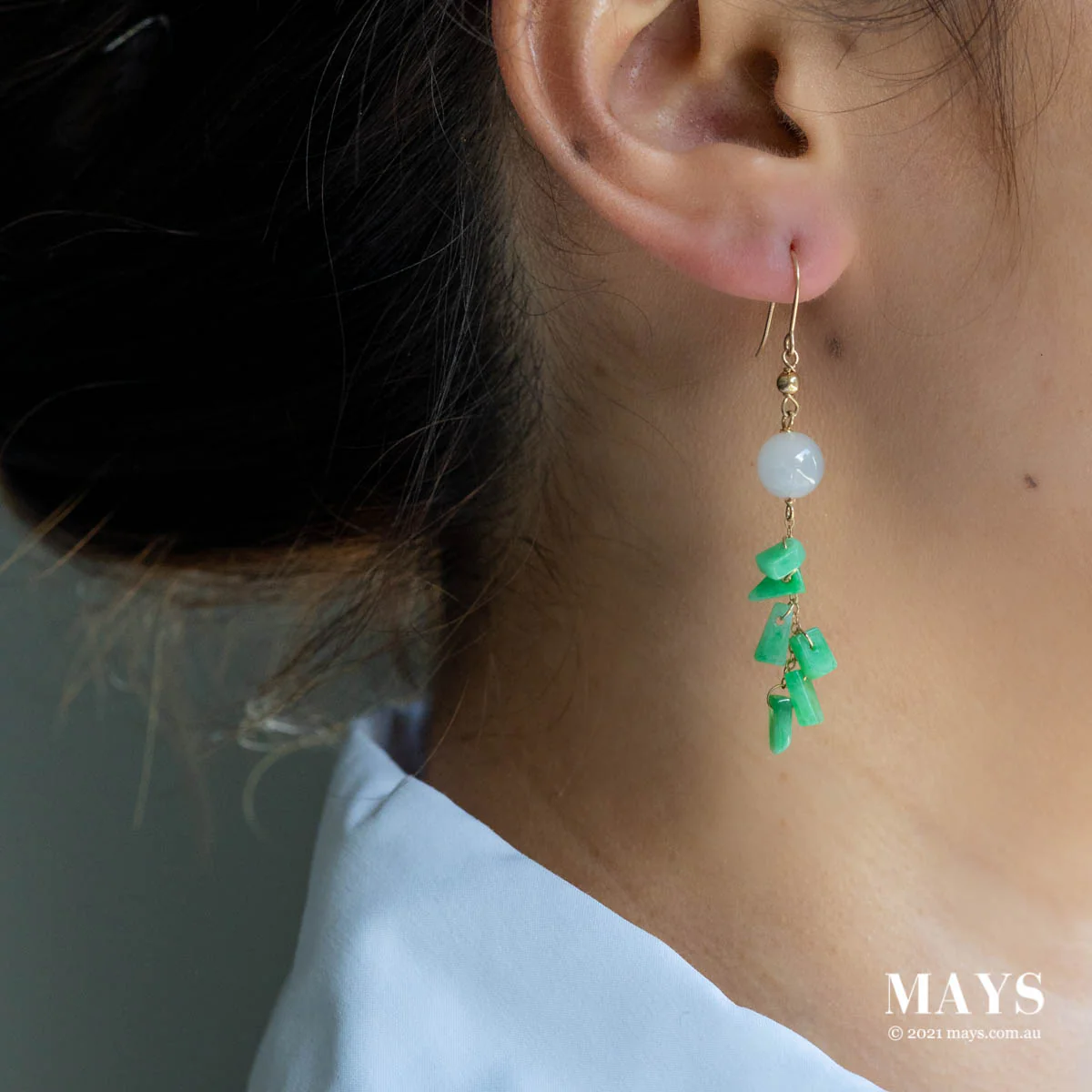 Apple green Jade Gold Drop Earrings - Image 2