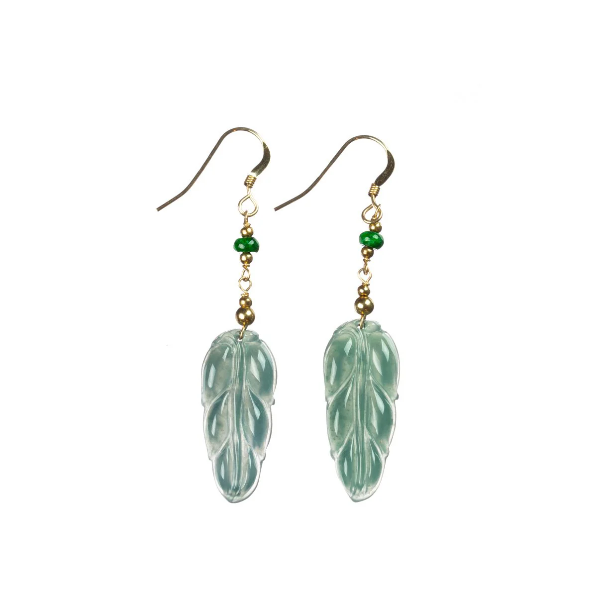 Icy Bluish Green Jade Gold Drop Earrings