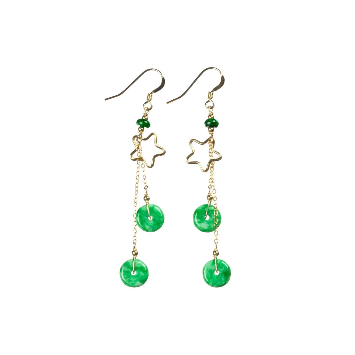 Emerald Green Jade Gold Drop Earrings