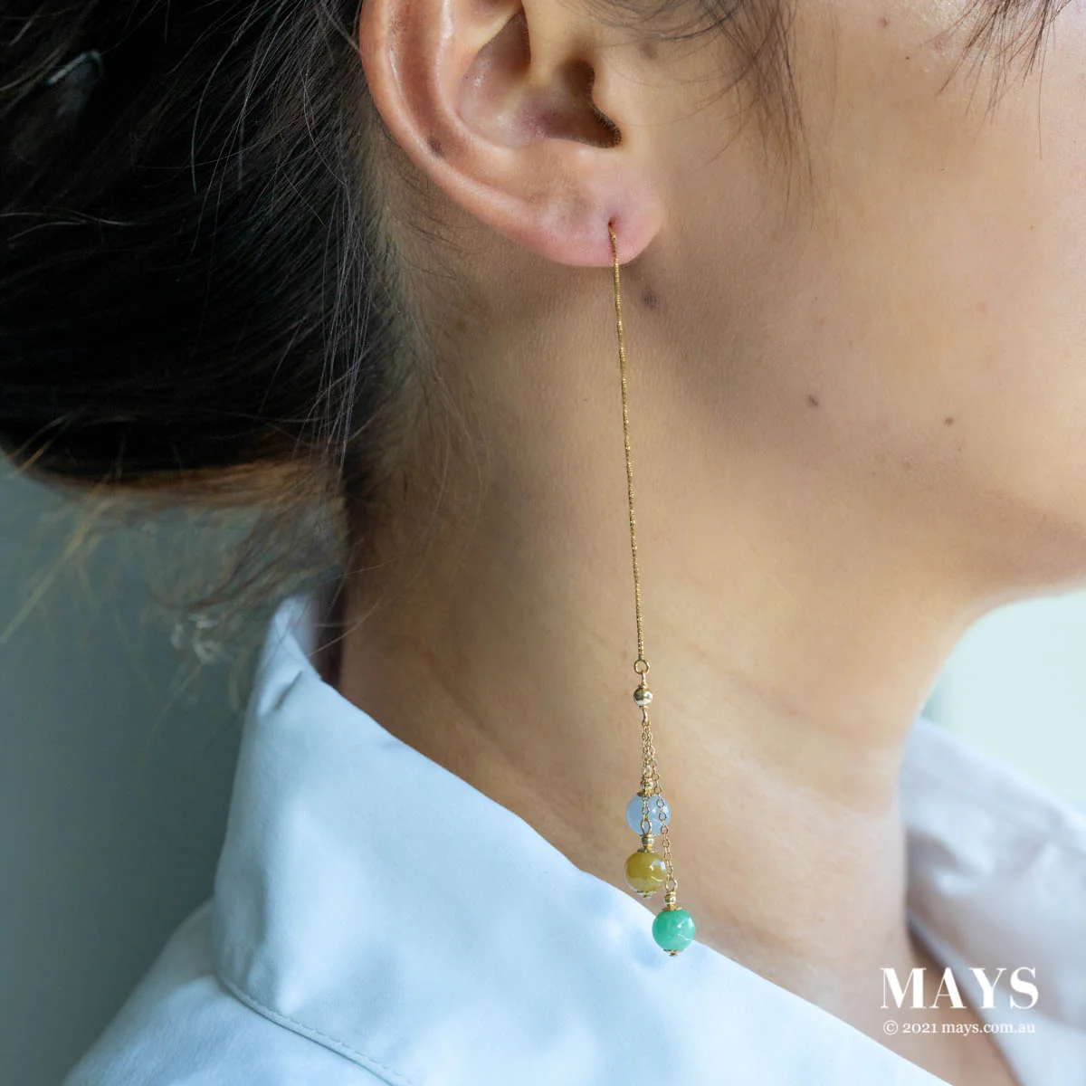 Mixed: Green Lavender Yellow Jade Gold Drop Earrings - Image 2