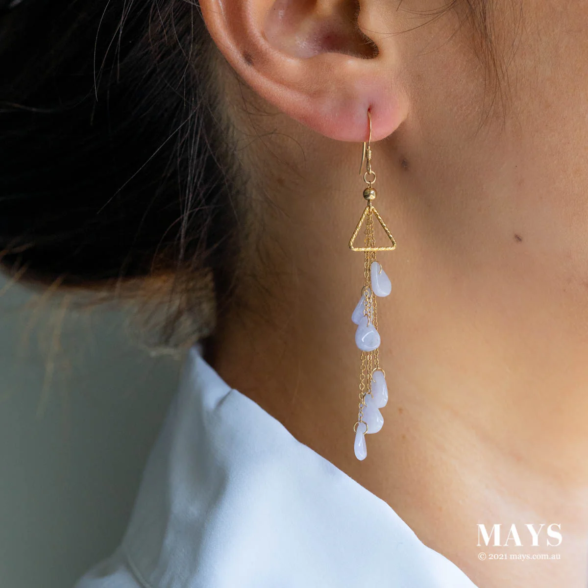 Lavender Jade Gold Drop Earrings - Image 2