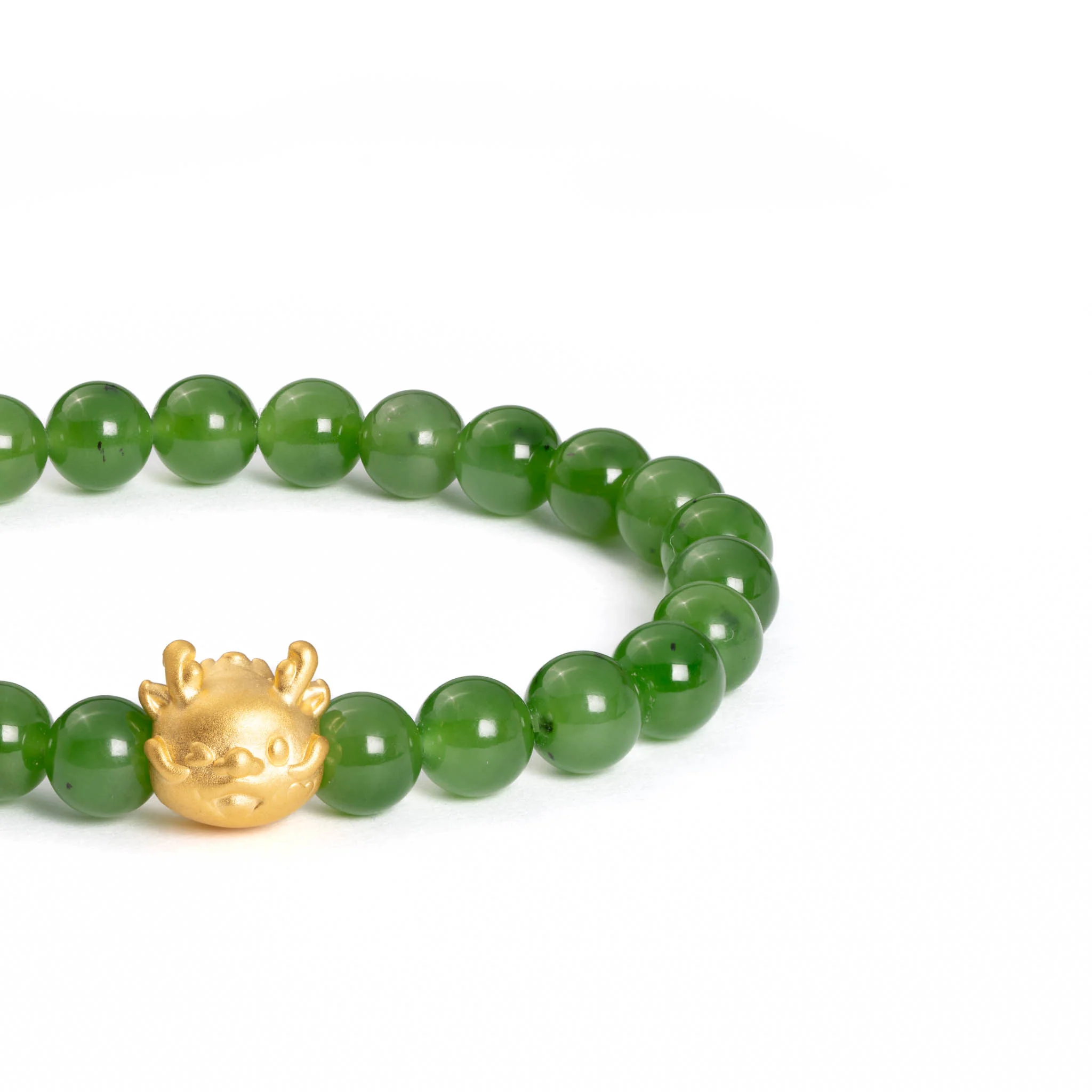 Emerald Baby Dragon Jade Bracelet with 999 Gold Charm - Image 2