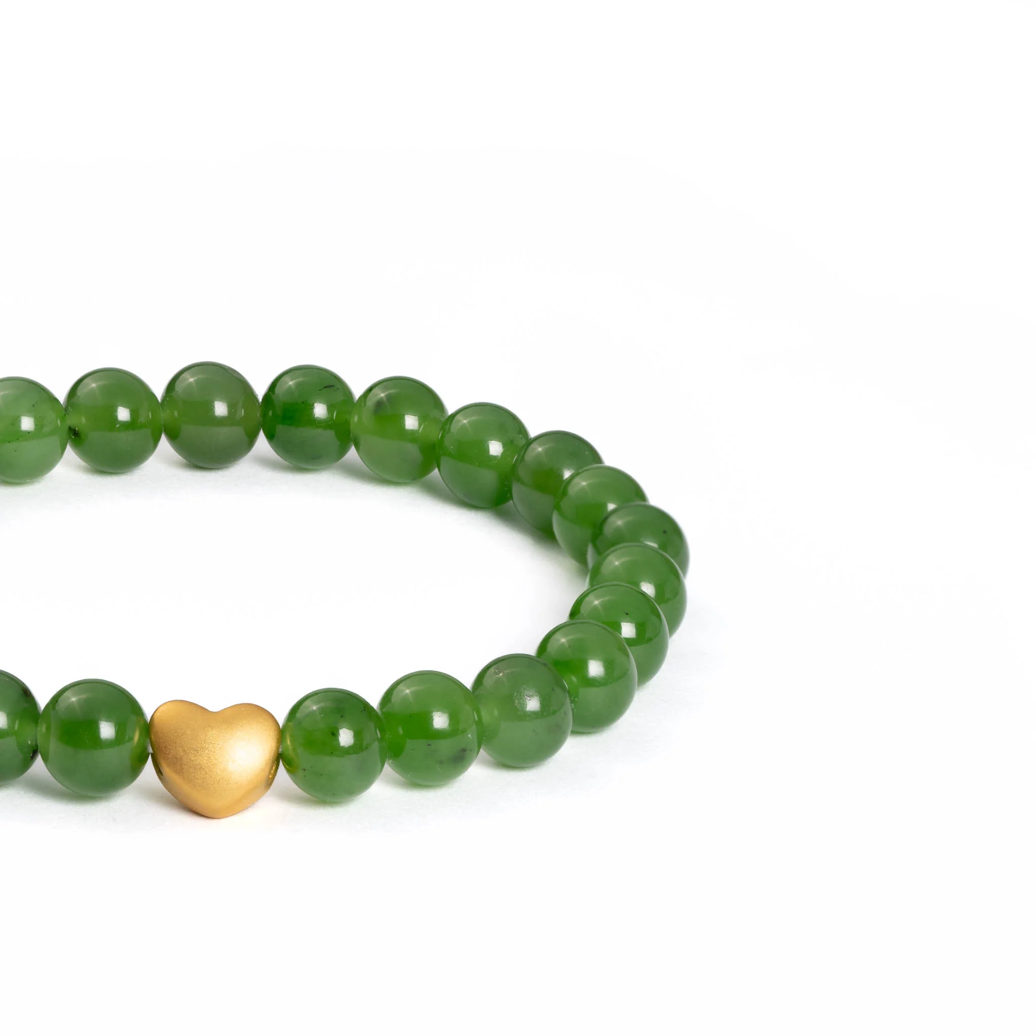 Evergreen Love Bracelet with Natural Jade and 24K Gold Heart - Image 2