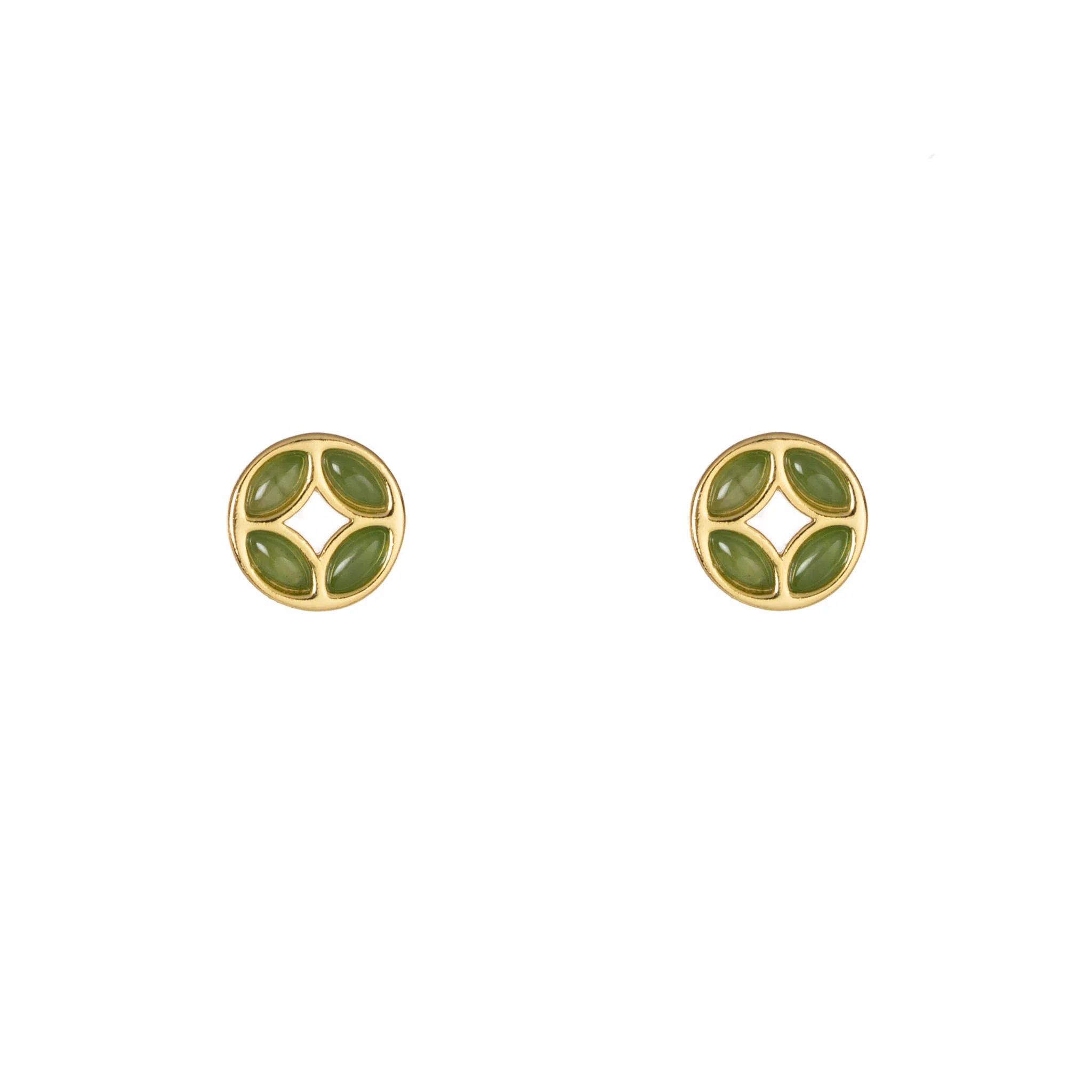 Fortune Coin – Green Jade Stud Earrings in Sterling Silver or Gold Plated Over 925 - Image 3