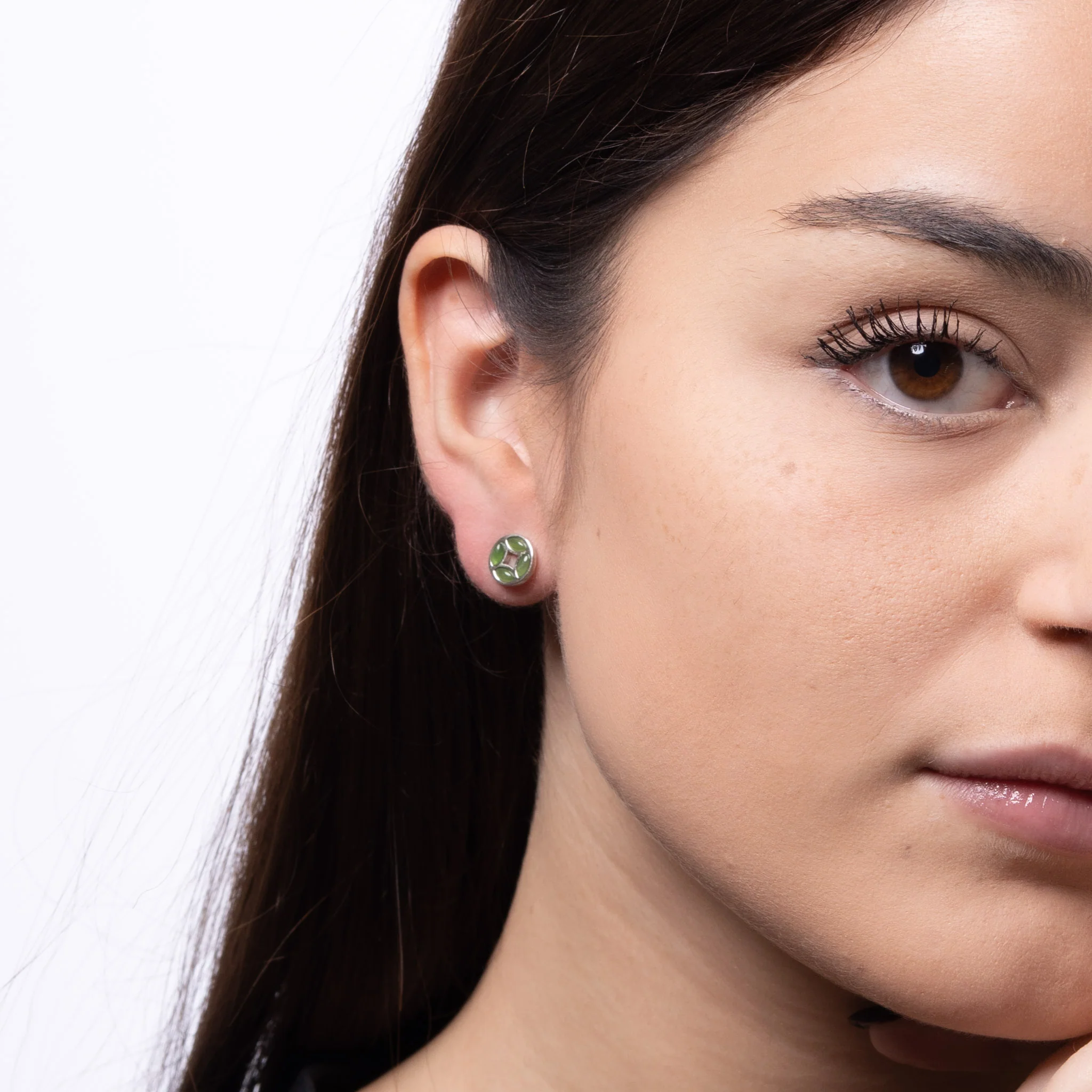 Fortune Coin – Green Jade Stud Earrings in Sterling Silver or Gold Plated Over 925 - Image 4