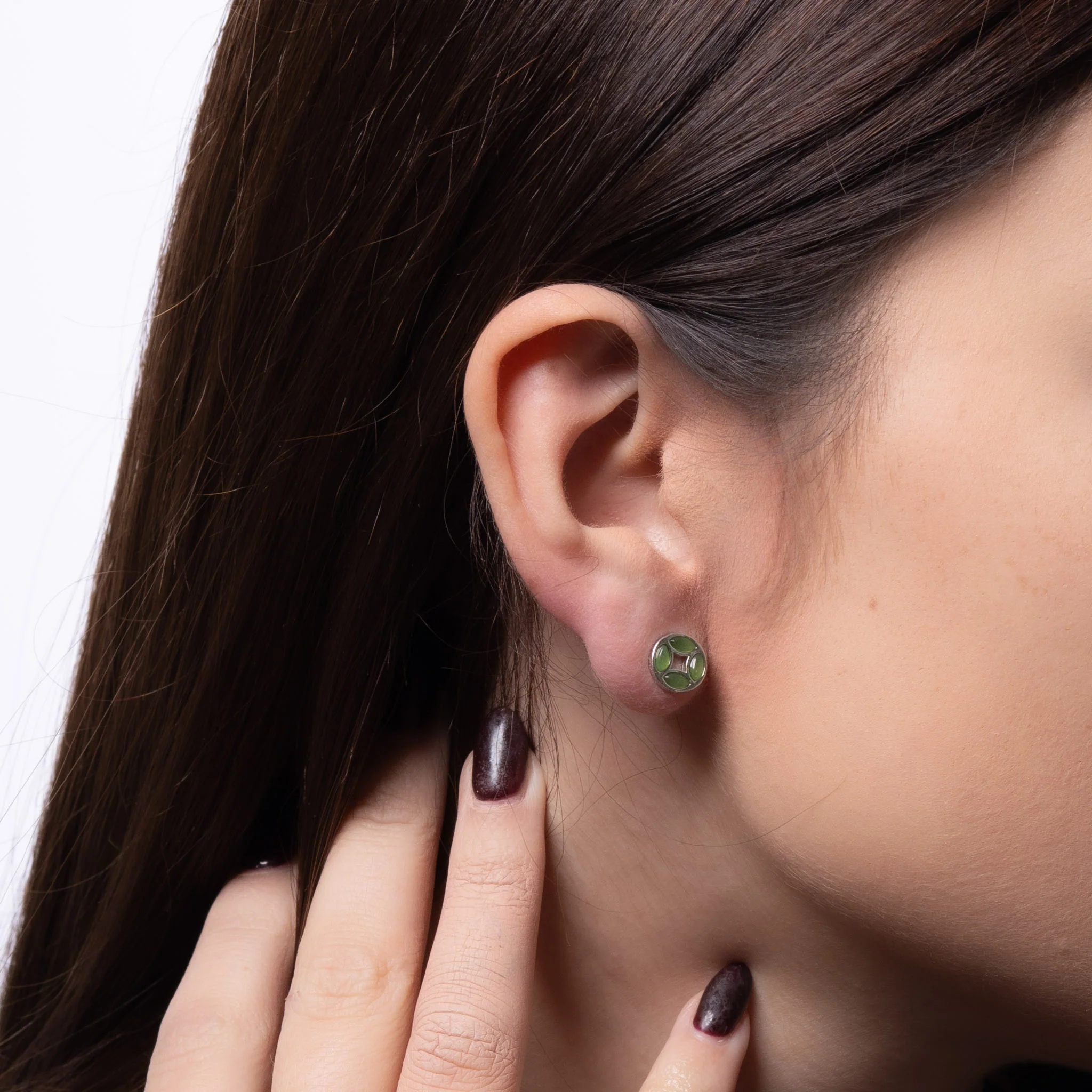 Fortune Coin – Green Jade Stud Earrings in Sterling Silver or Gold Plated Over 925 - Image 5