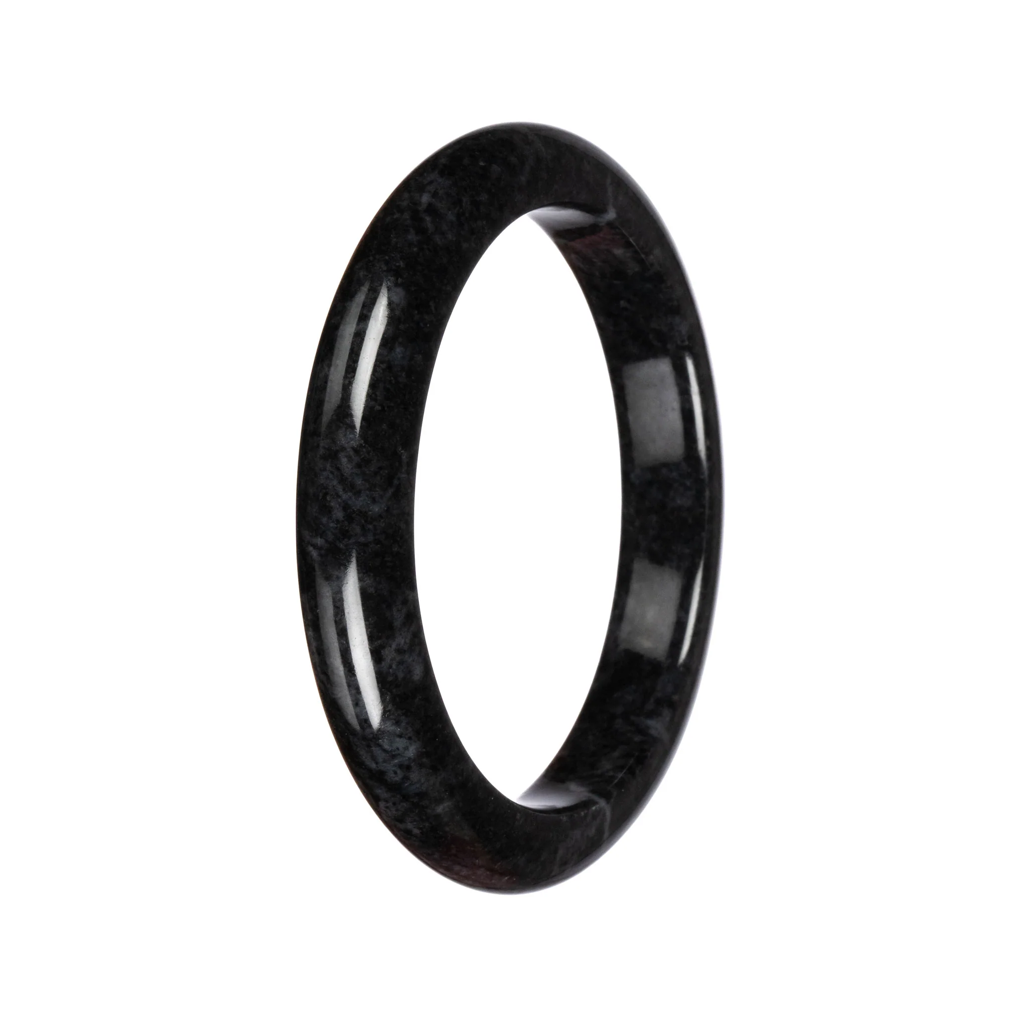 Genuine Black Pattern Burma Jade Bangle - 64mm Semi Round