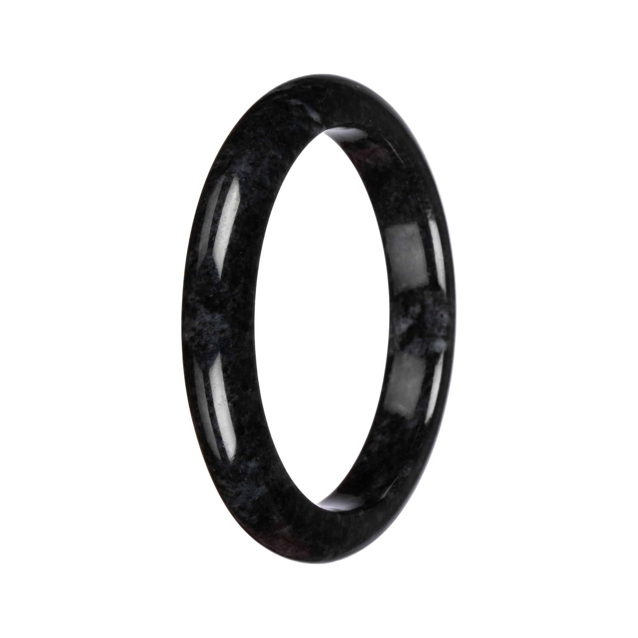 Genuine Black Pattern Burma Jade Bangle - 64mm Semi Round - Image 2